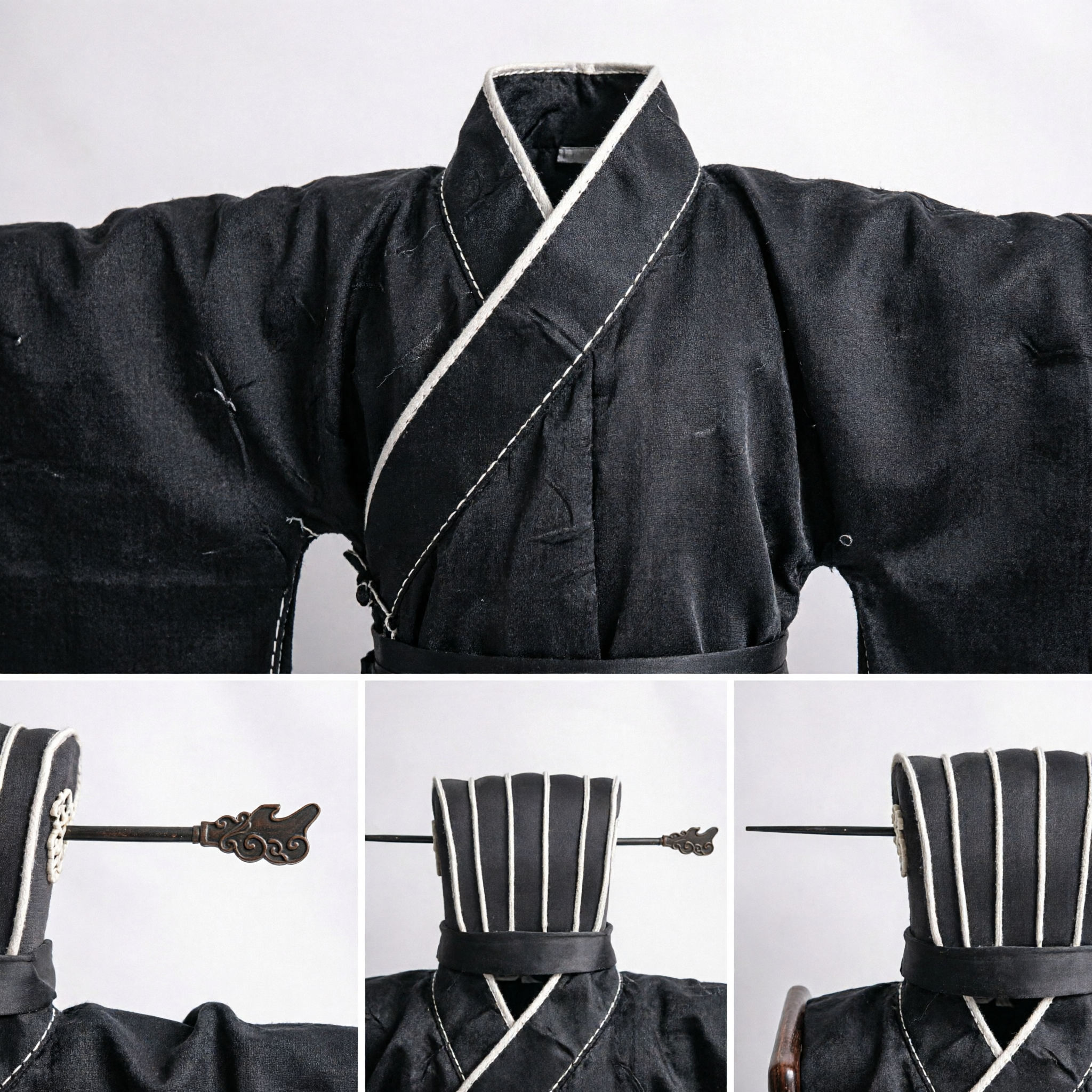 古代中国漢服頭飾り 黒文人官吏帽子 簪付き 男性用 歴史コスプレ - Asian Costume