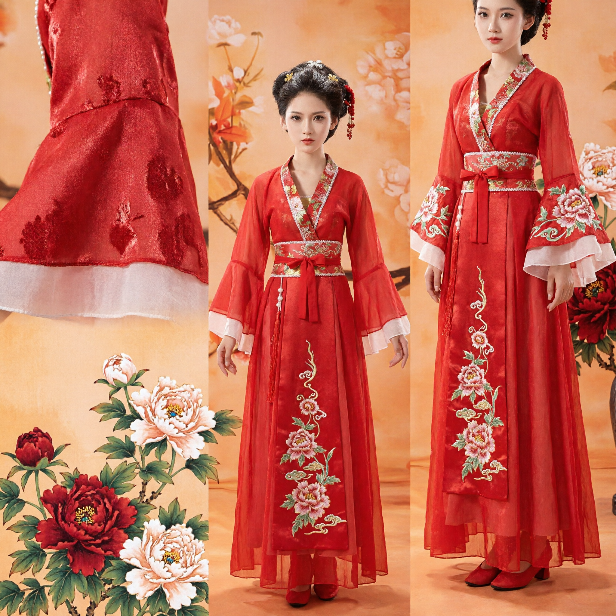 Women's Red Traditional Chinese Hanfu Dress Tang Dynasty Style Embroidered Costume for Performance Wedding - Asian Costume