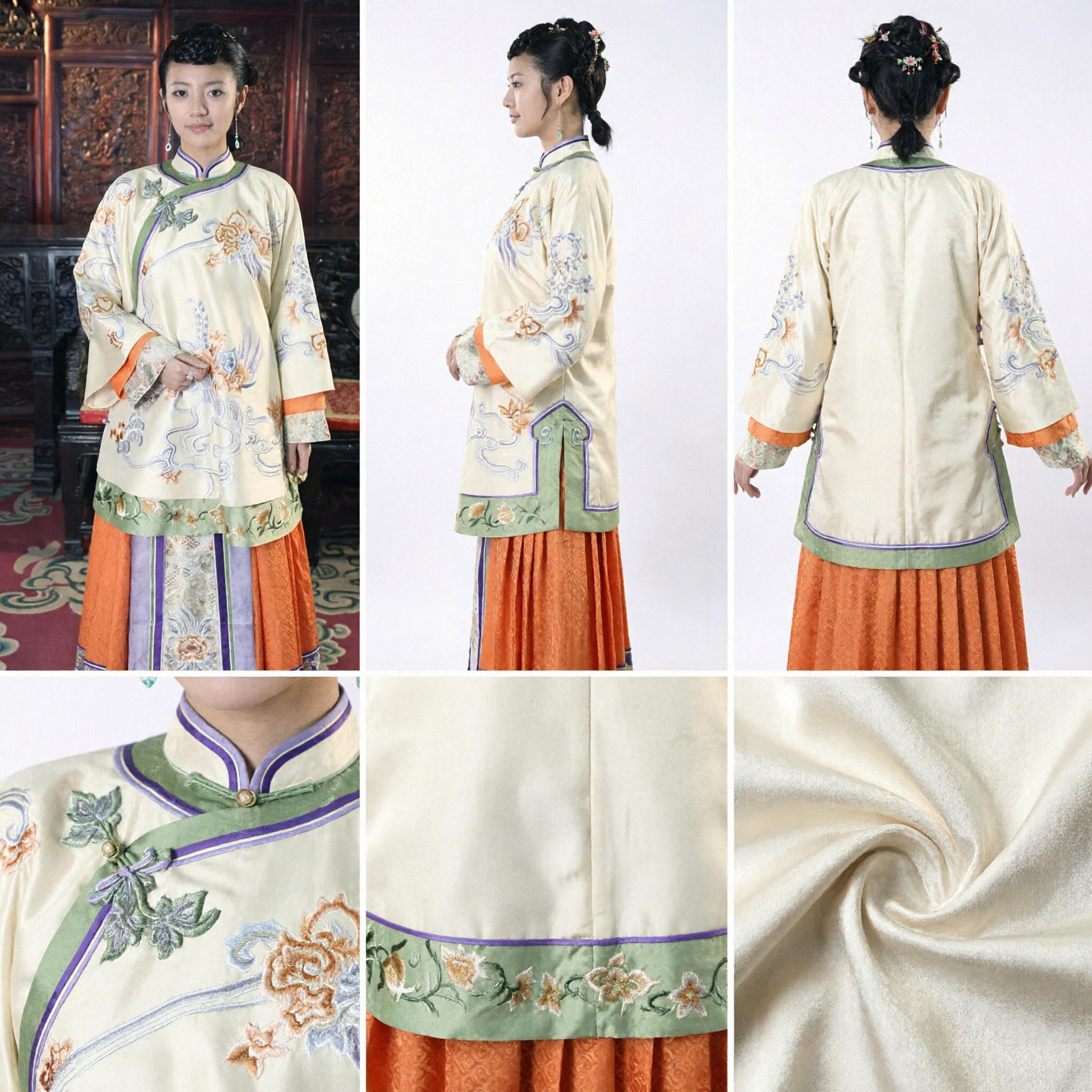 Costume Traditionnel Chinois Dynastie Qing Haut et Jupe Brodés à Fleurs Costume Ancien Mandchou pour Femmes - Asian Costume