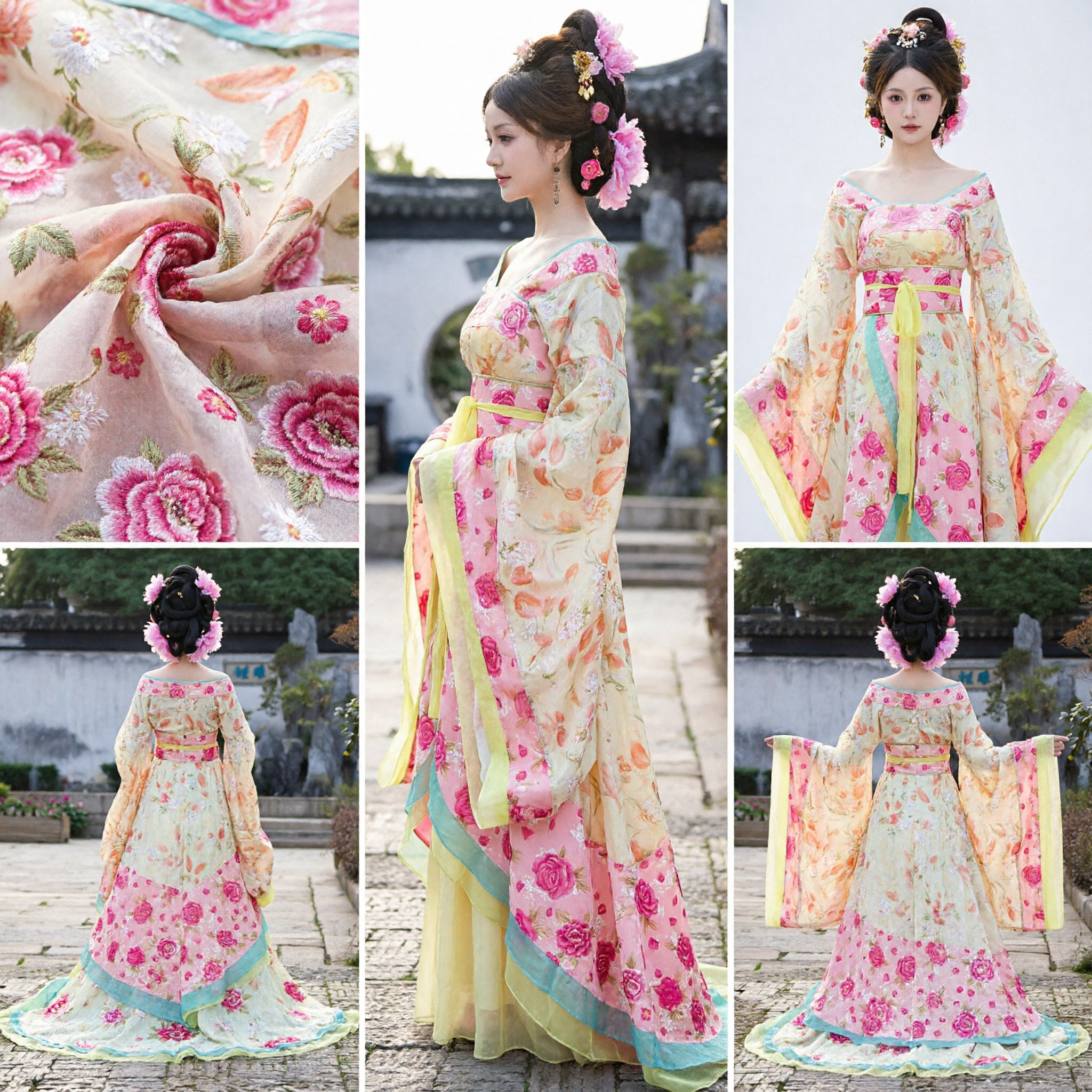 Elegant Floral Tang Dynasty Hanfu Dress Traditional Chinese Ancient Costume Wide Sleeve Princess Gown for Women - Asian Costume