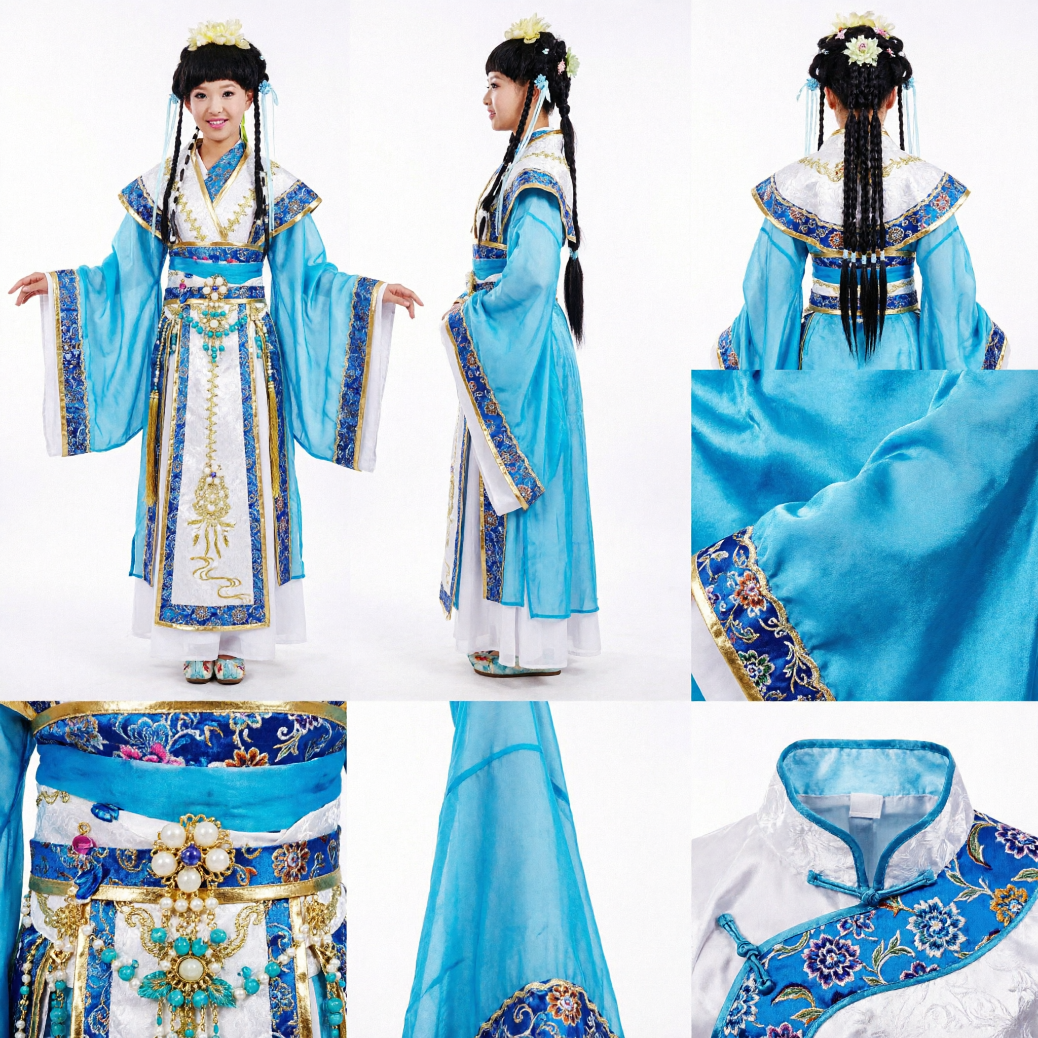 زي جنية صيني قديم للأطفال والفتيات، فستان هانفو تقليدي أزرق لأداء المسرح - Asian Costume