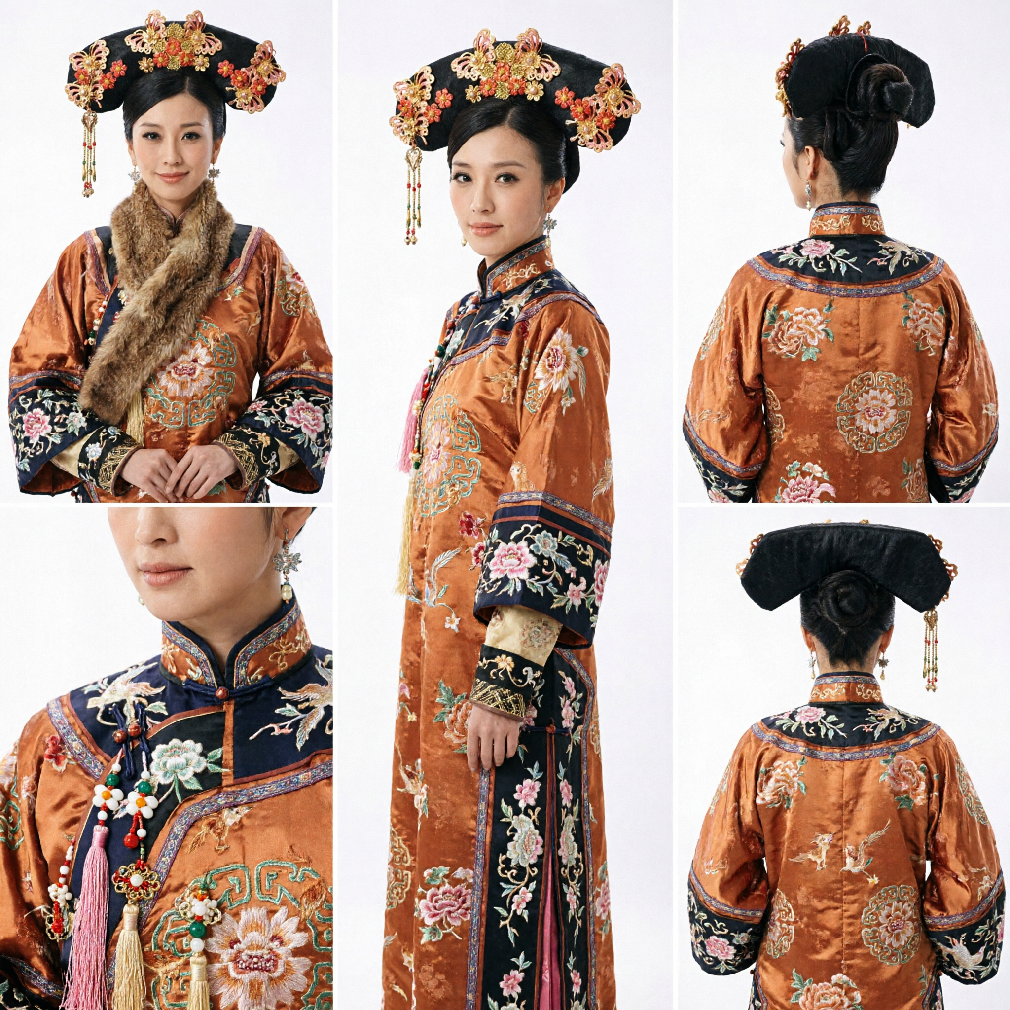 Traditional Chinese Qing Dynasty Manchu Princess Headdress Gold Filigree Hair Accessories for Hanfu Cosplay Wedding - Asian Costume