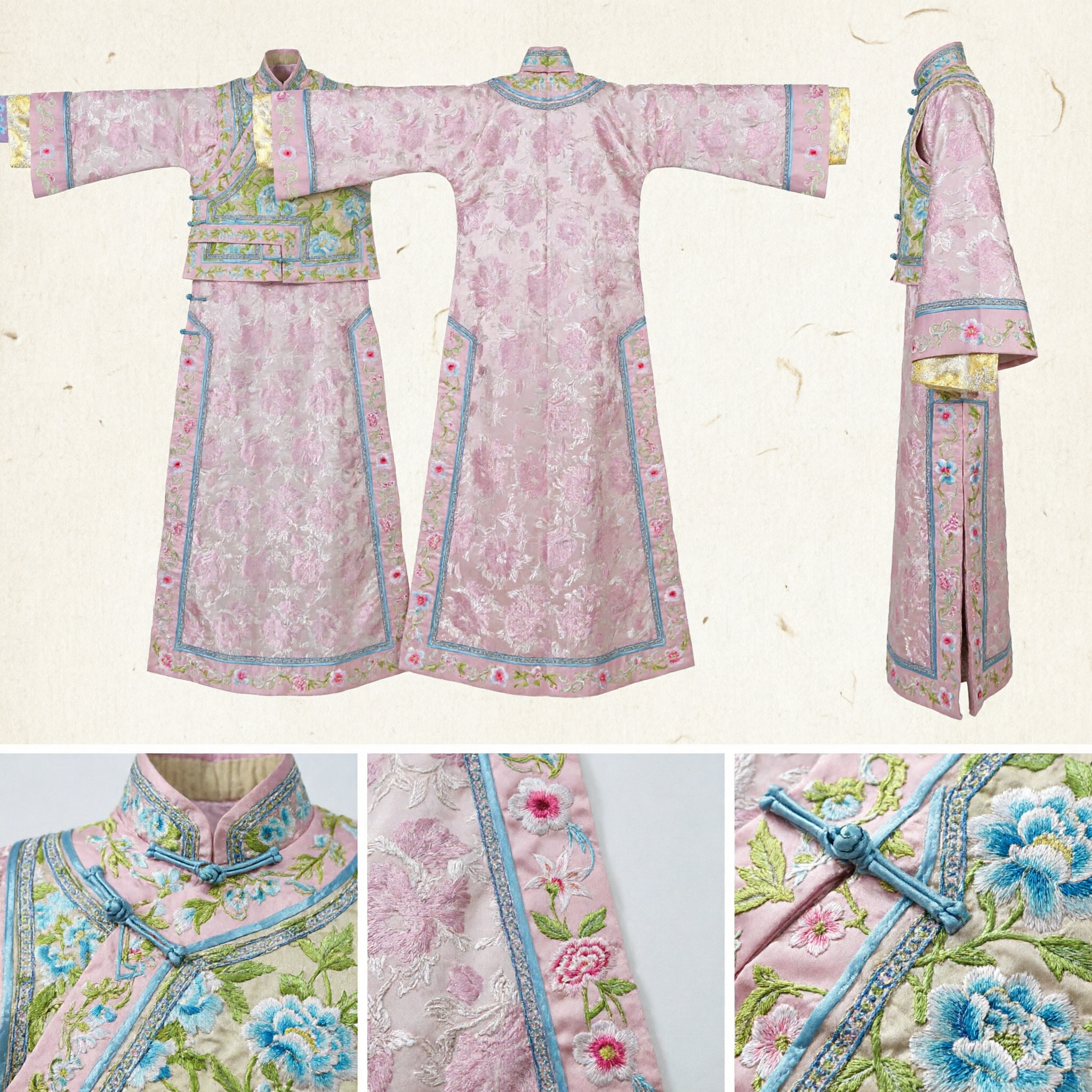 Costume da Principessa Manciù della Dinastia Qing Cinese Tradizionale Rosa, Abito Antico da Palazzo Ricamato per Donne per Spettacoli - Asian Costume