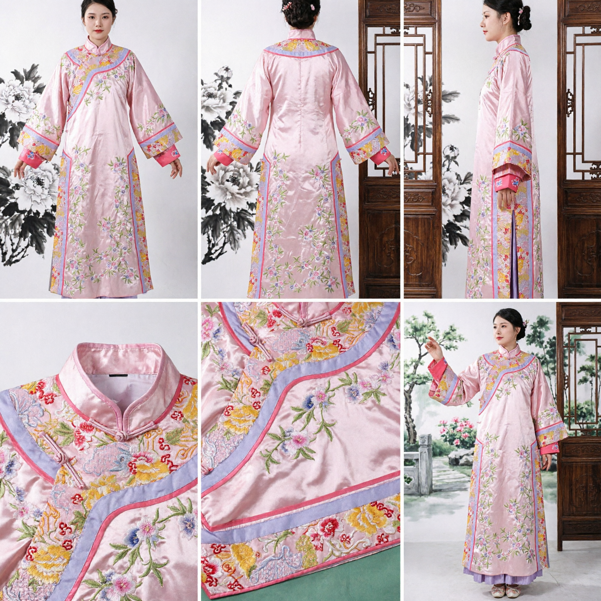 Elegante Abito Tradizionale Cinese in Seta Rosa con Ricamo Floreale, Veste Vintage Cheongsam per Matrimoni e Spettacoli - Asian Costume