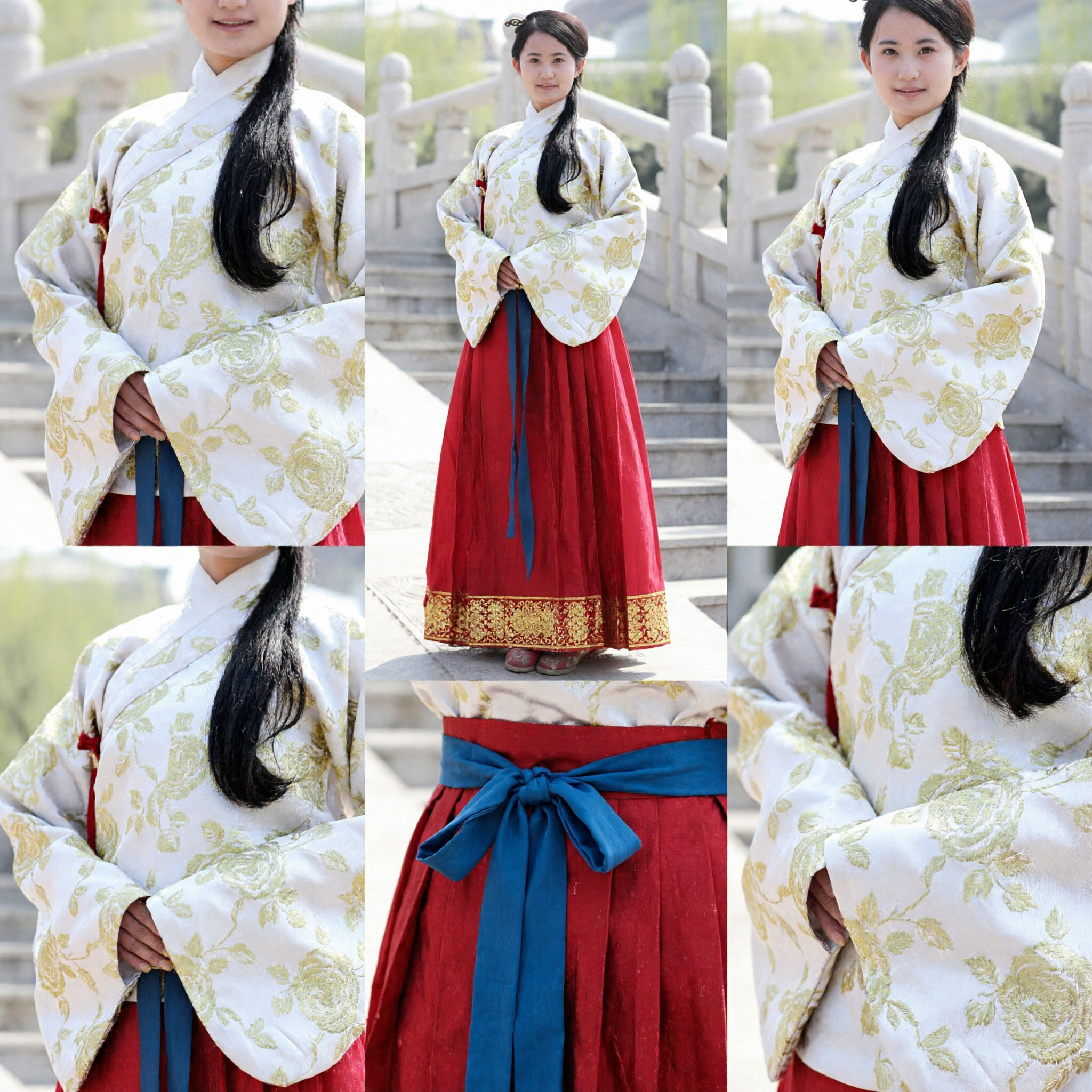 Costume traditionnel chinois Hanfu style dynastie Ming Ensemble vêtement féminin Veste blanche florale et jupe rouge - Asian Costume