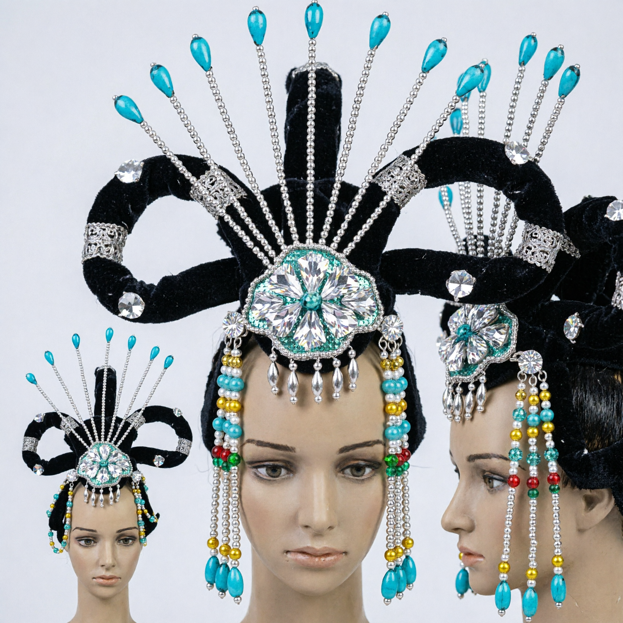 Couronne de phénix traditionnelle chinoise avec cristaux et velours pour mariage, costume Hanfu et performance d'opéra - Asian Costume