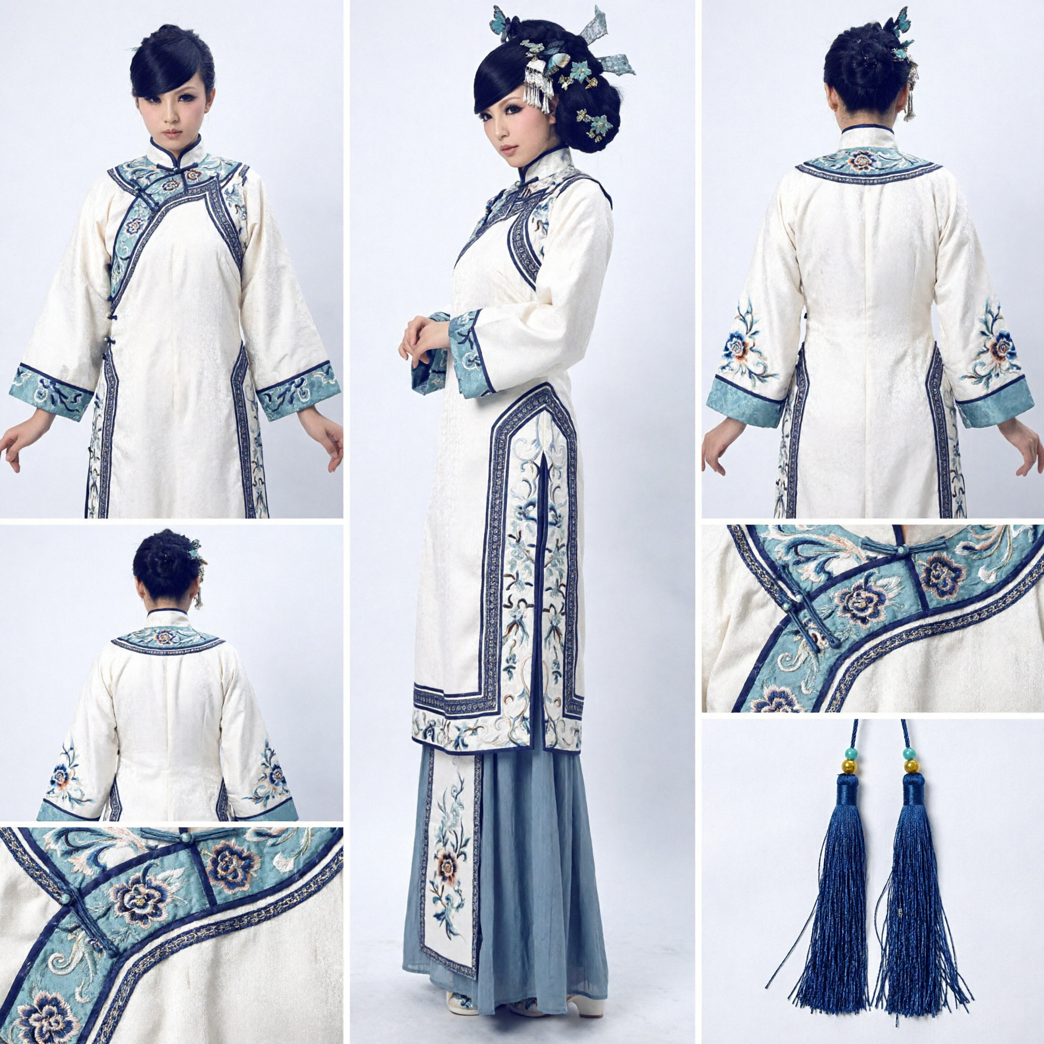 Elegant Blue and White Porcelain Chinese Traditional Qipao Dress Ancient Hanfu Style Costume for Dance Performance - Asian Costume