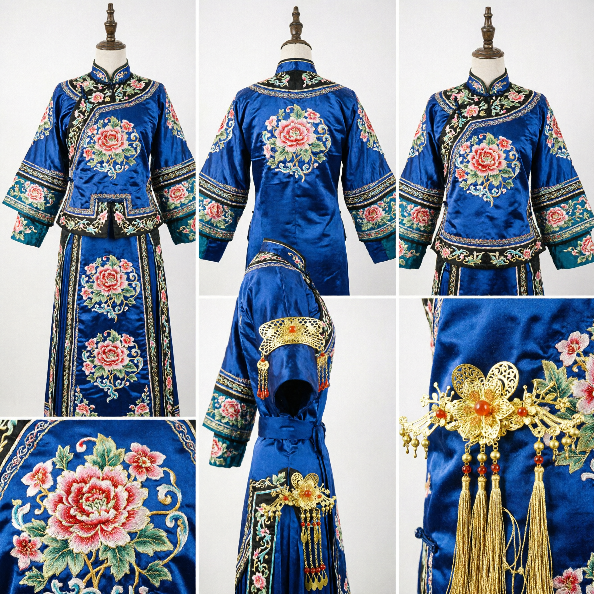 Traditionelles chinesisches Phönixkrone-Haaraccessoire-Set, goldene Hochzeits-Hanfu-Kopfzier mit roten Perlenquasten für Braut - Asian Costume