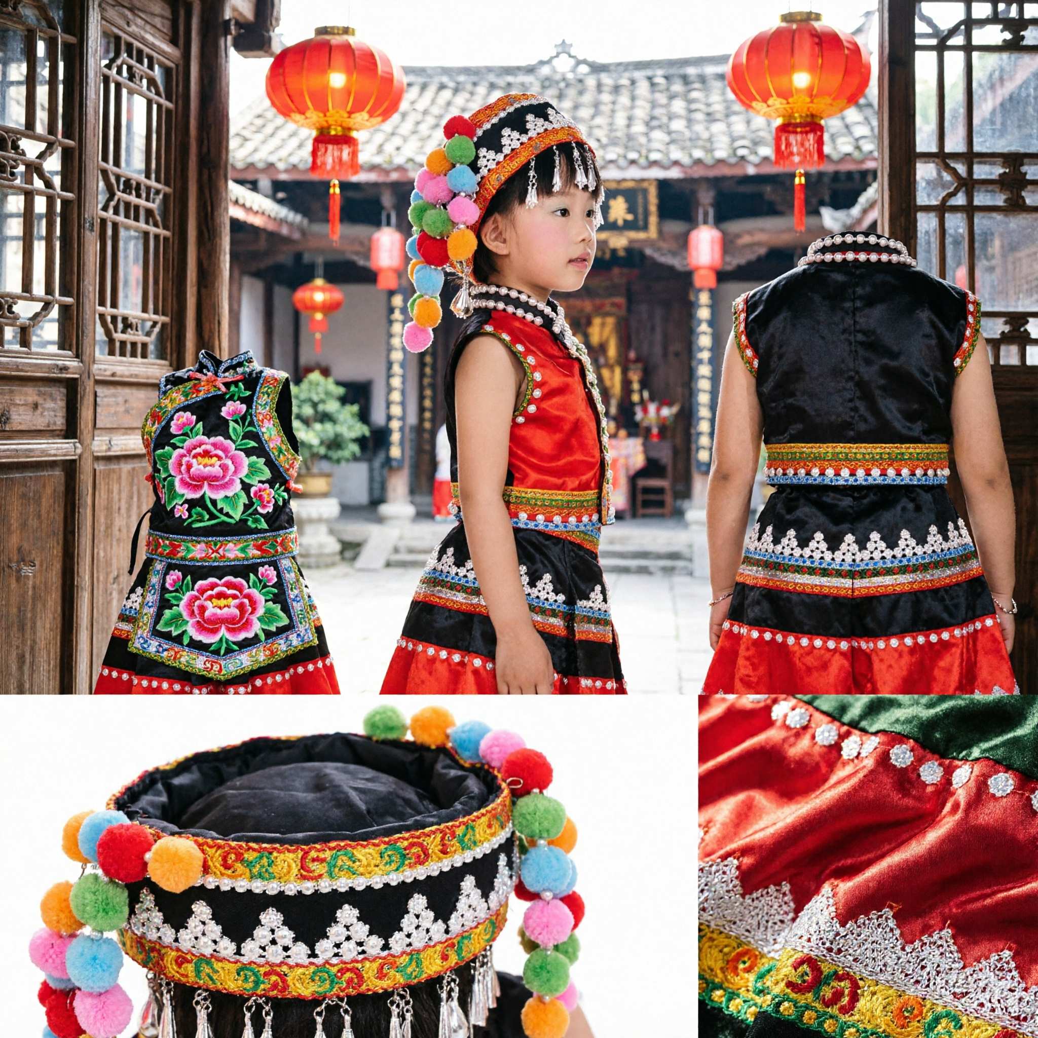 Traditioneel Chinees Lahu Etnisch Kostuum Kinderen Volksdans Jurk Podium Optreden Outfit voor Kinderen Meisjes Festival - Asian Costume
