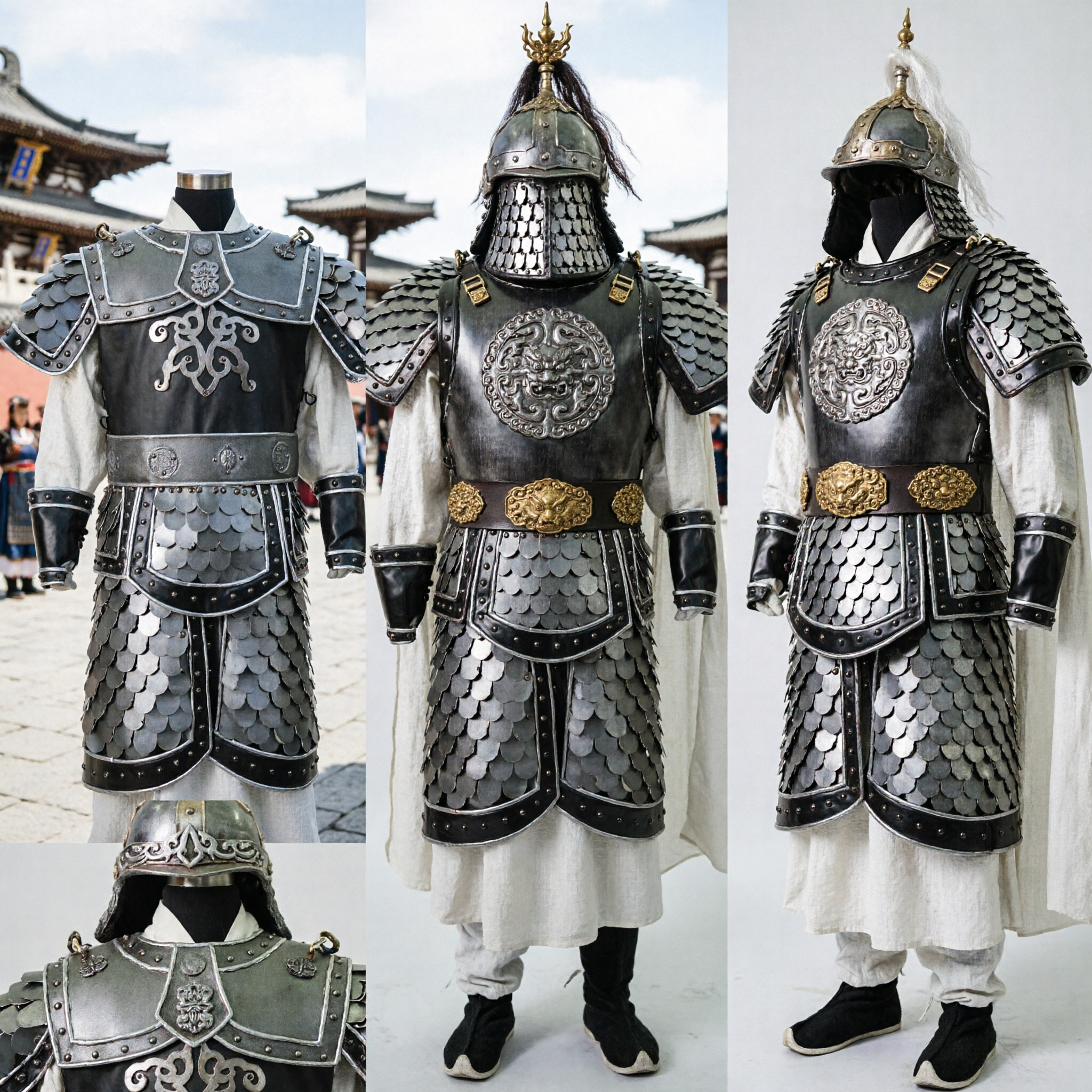 고대 중국 장군 전사 갑옷 세트, 투구와 비늘 갑옷 포함, 코스프레 및 공연용 - Asian Costume