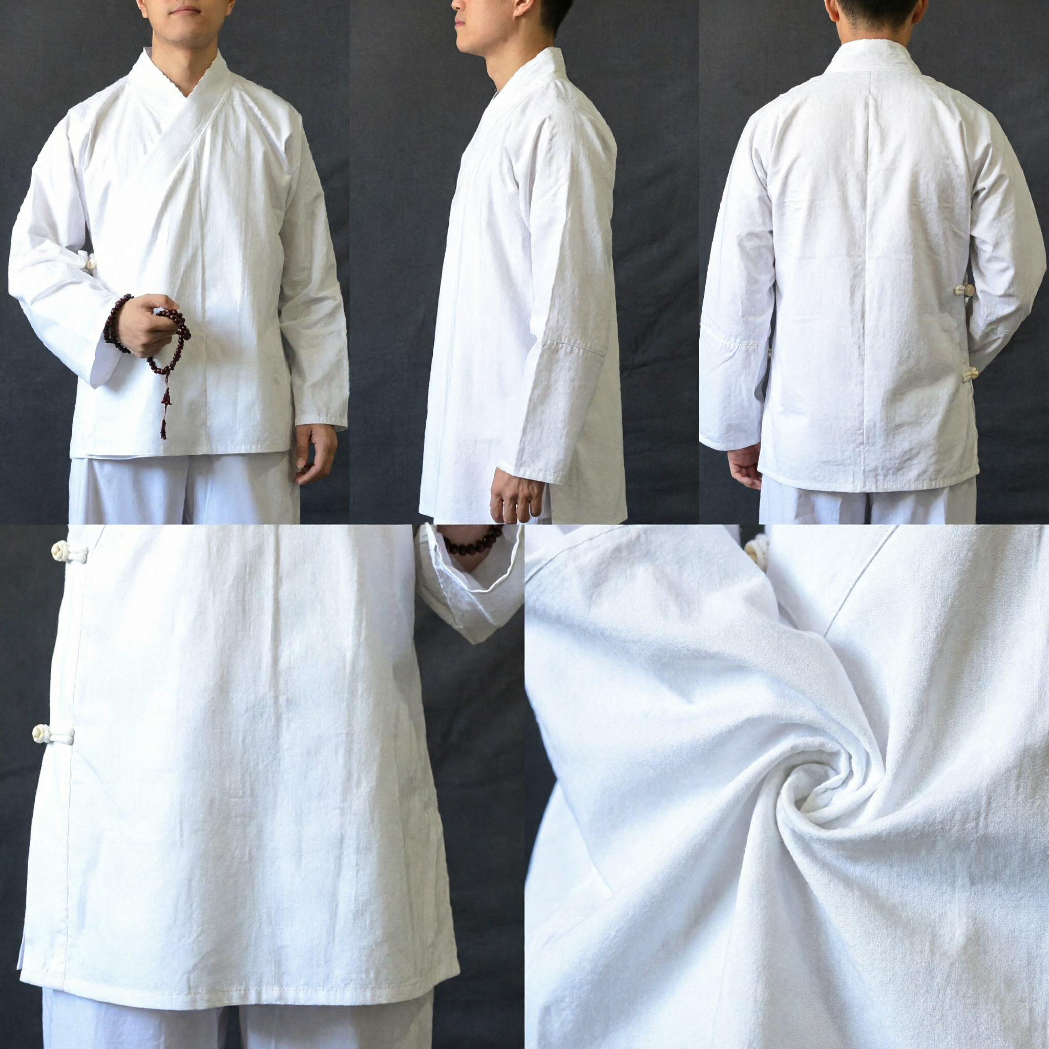 Mannen traditionele Chinese witte katoenen linnen Hanfu Tai Chi-pak meditatie gevechtskunsten uniform - Asian Costume