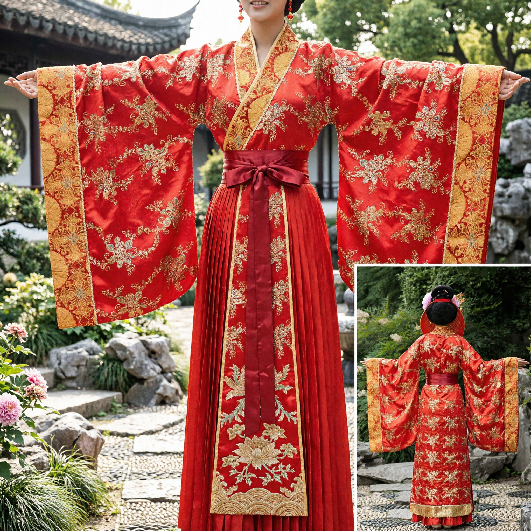 Costume Tradizionale Cinese Antico Hanfu Rosso Ricamato della Dinastia Tang per Donne, Abito da Performance Reale - Asian Costume