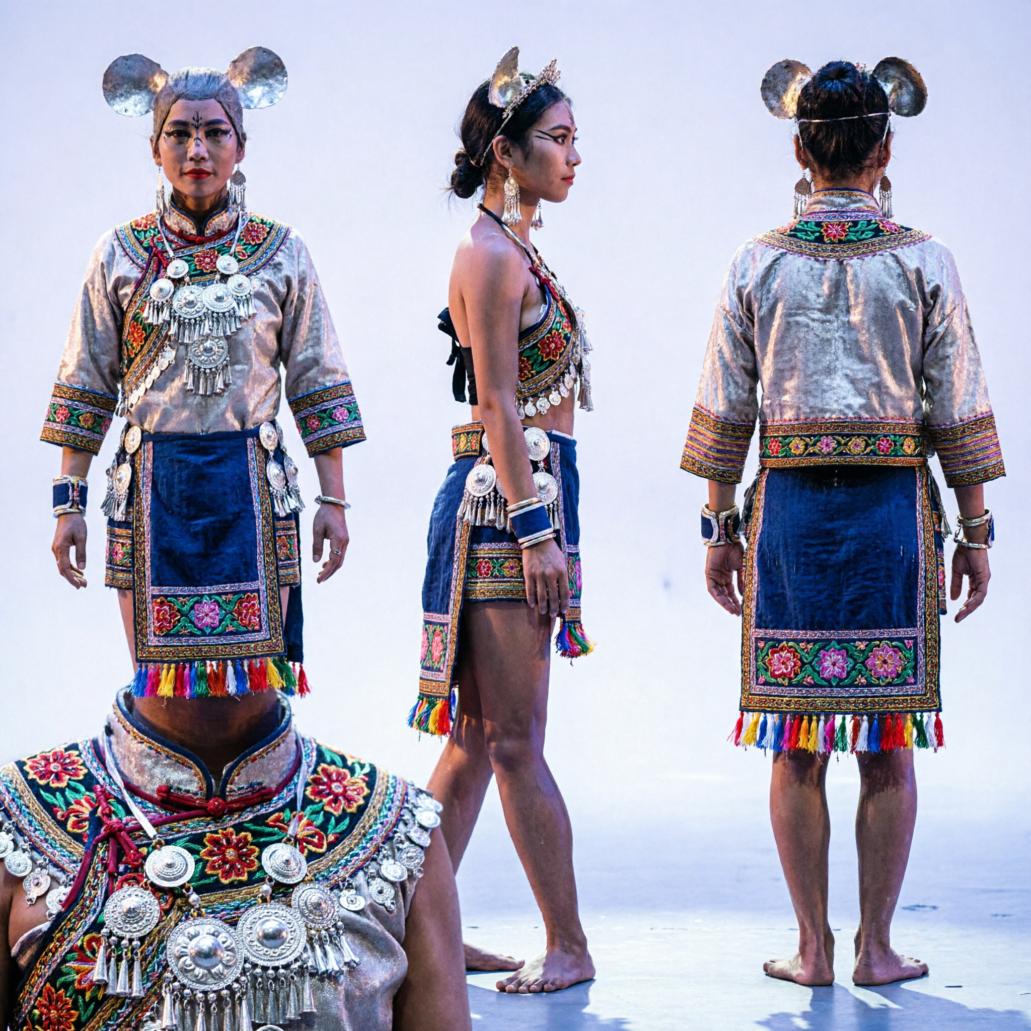 Chinesisches Neujahrs-Ratten-Zodiak-Tanzkostüm, goldene Pailletten-Mausohren, Bühnenauftritts-Leotard für Frauen - Asian Costume