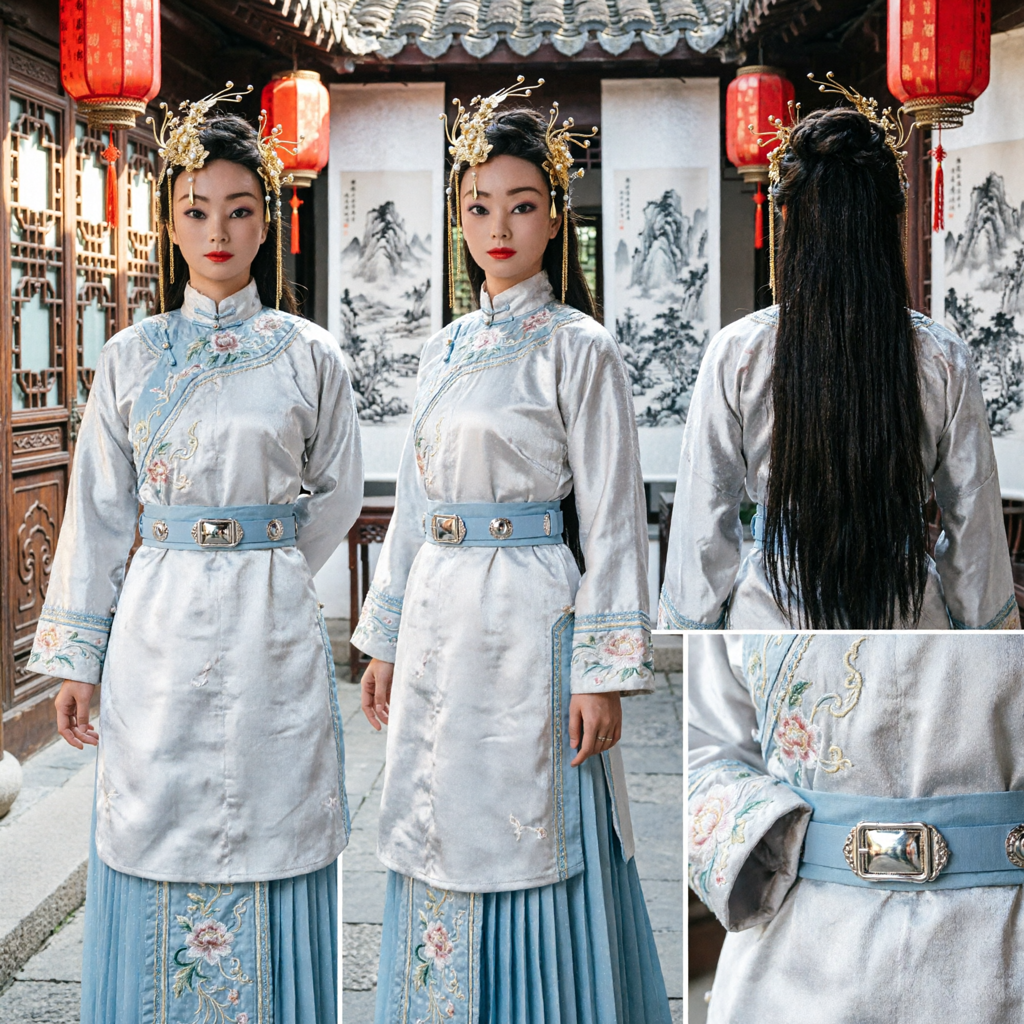 دبابيس شعر صينية تقليدية ذهبية مزهرة بشرابات لؤلؤ، إكسسوار رأس هانفو قديم للزفاف والتنكر - Asian Costume