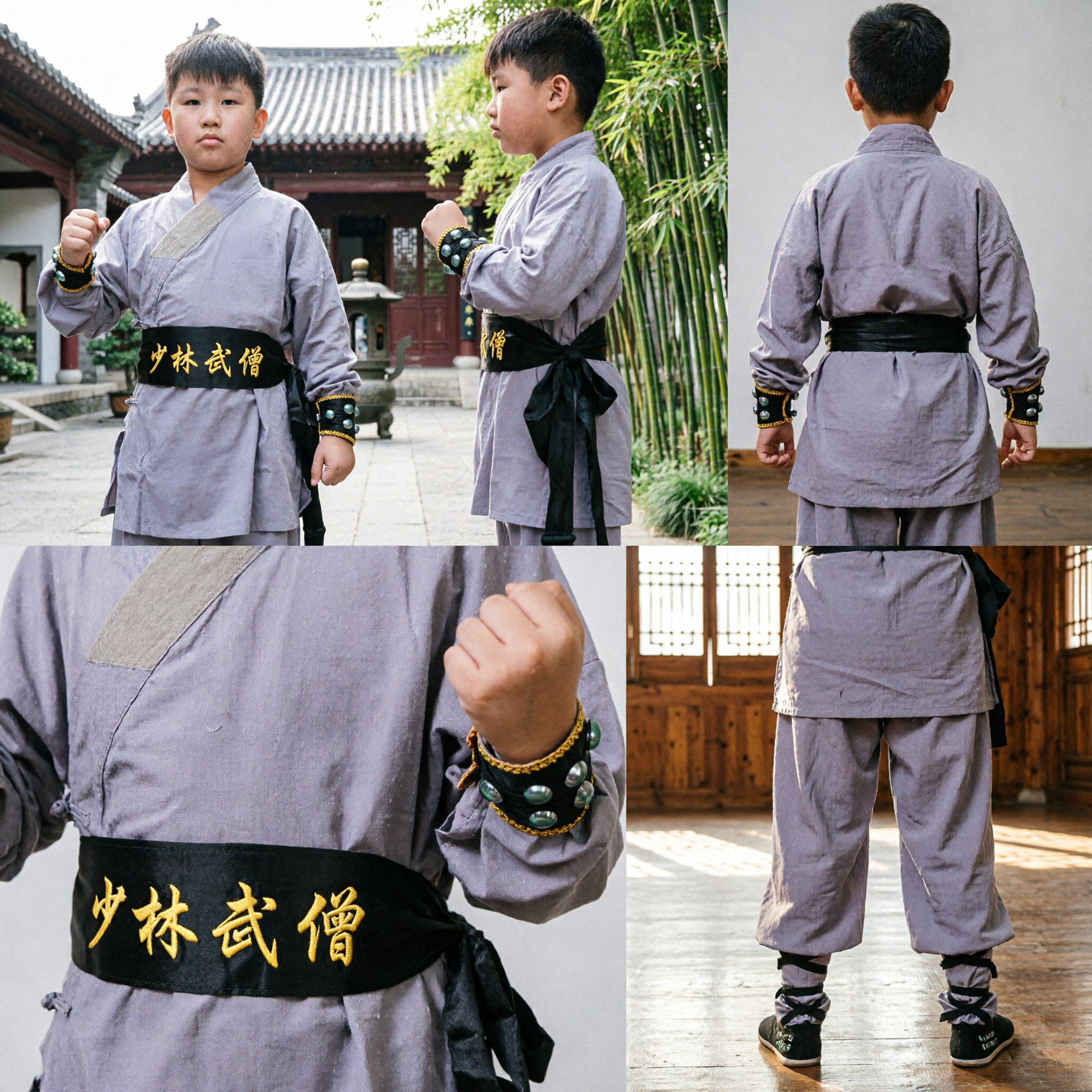 Costume da Monaco Shaolin Grigio per Bambini, Uniforme Kung Fu Tradizionale Cinese, Set di Outfit per Arti Marziali - Asian Costume