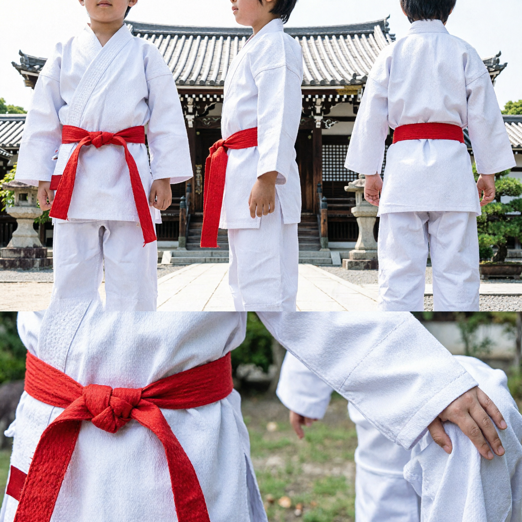 Atuendo Tradicional Chino de Kung Fu para Niños, Uniforme Blanco de Artes Marciales con Faja Roja para Actuaciones Infantiles - Asian Costume