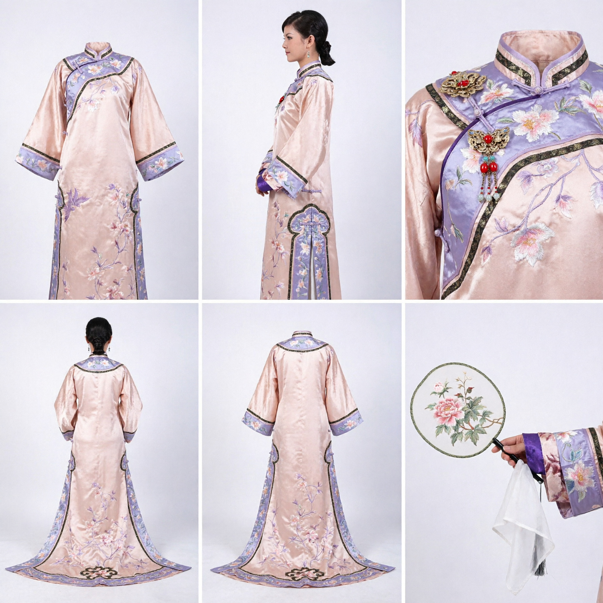 Vestito Tradizionale Cinese Dinastia Qing Principessa Manchu Rosa Ricamato Costume Qizhuang per Donne - Asian Costume
