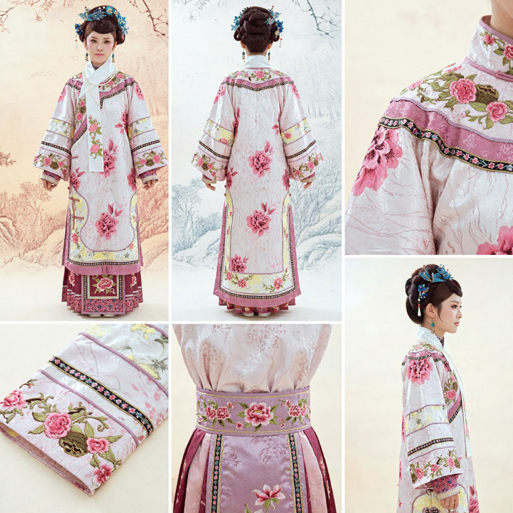 Costume d'impératrice mandchoue de la dynastie Qing chinoise traditionnelle, robe Qizhuang brodée de fleurs roses pour femmes cosplay - Asian Costume