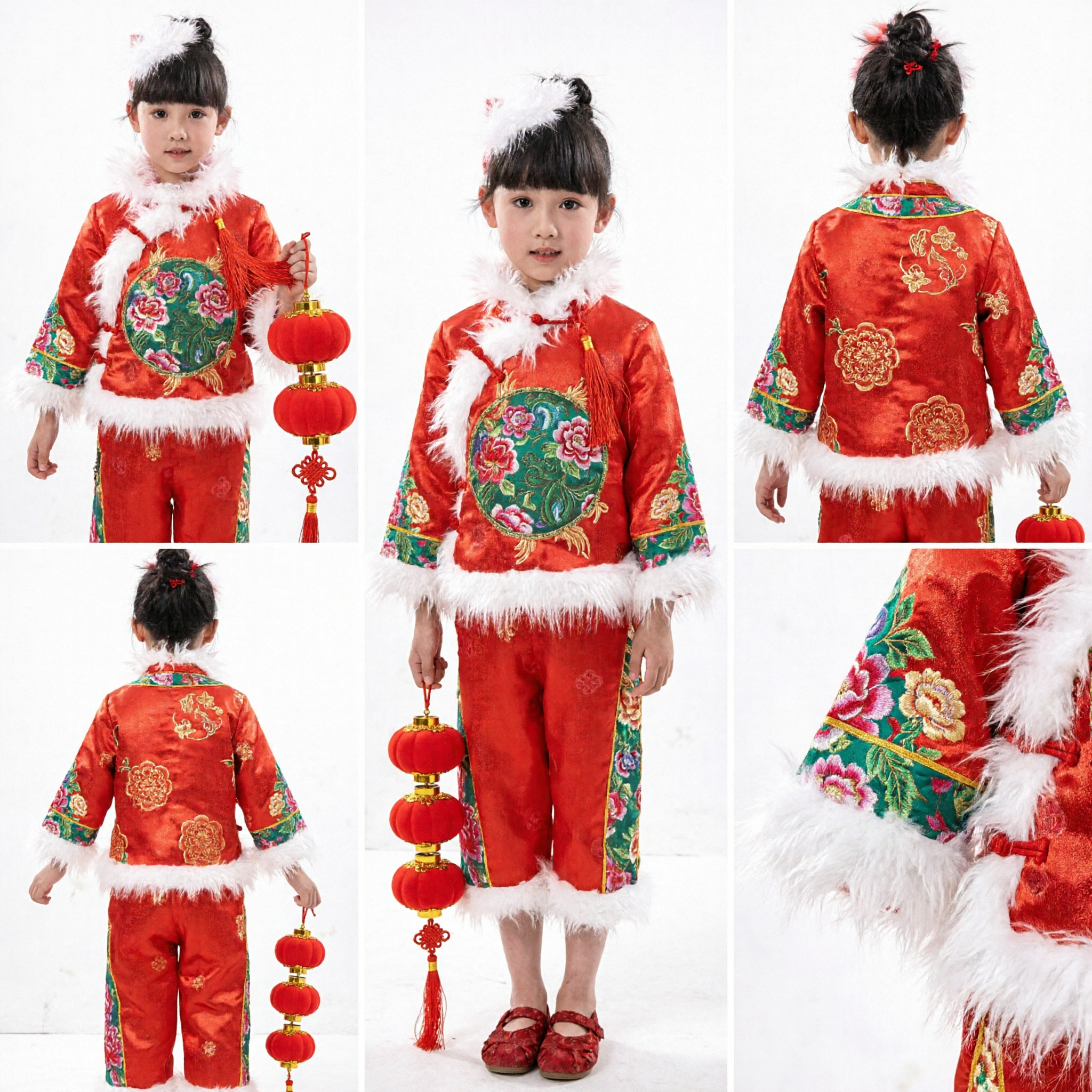 Mädchen Traditionelles chinesisches Neujahrs-Kostüm Rotes Tang-Jacke Winter-Outfit für Kinder Frühlingsfest Auftritt - Asian Costume