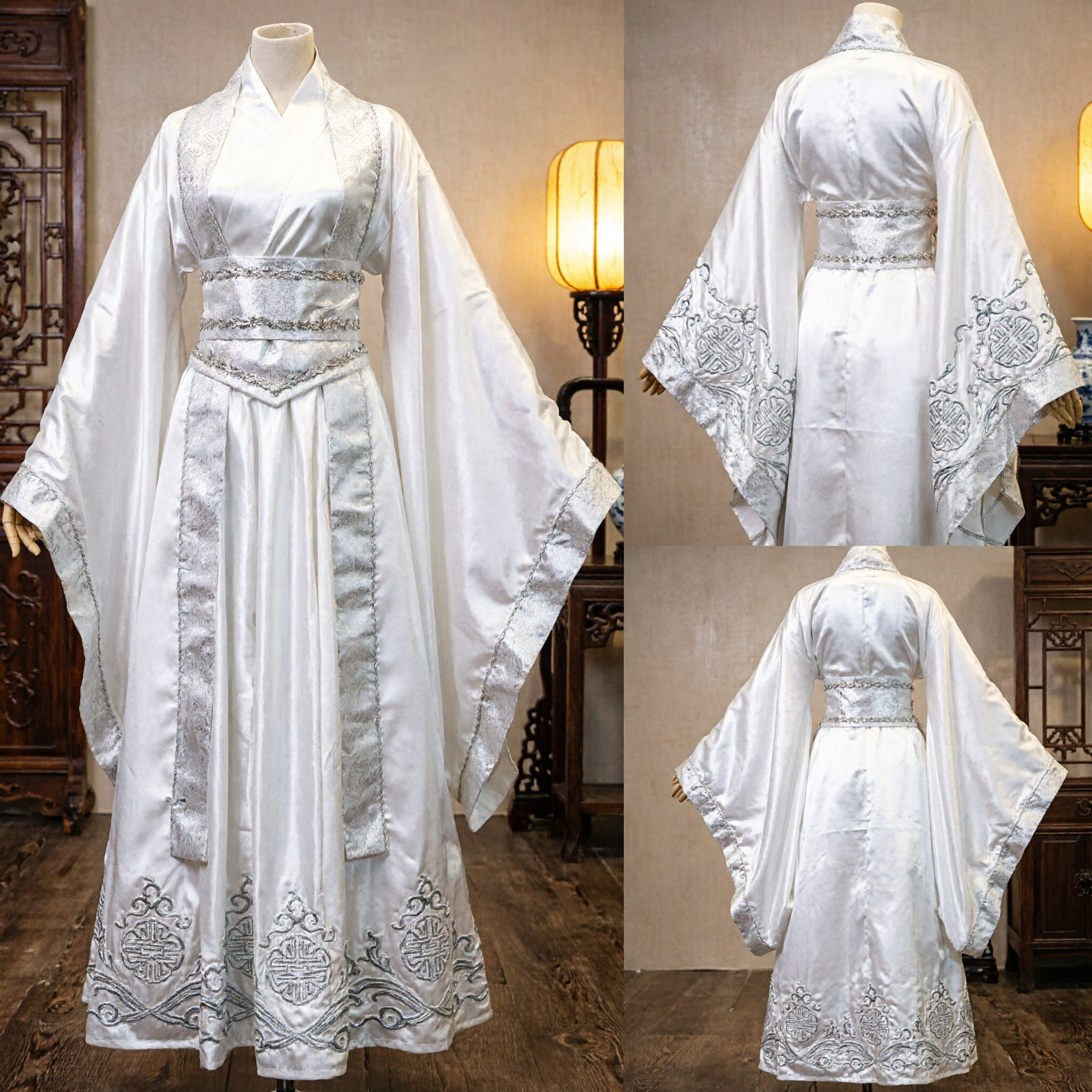 Elegant Traditioneel Chinees Hanfu Wit Gewaad Oud Zwaardvechter Kostuum voor Cosplay Podiumoptreden - Asian Costume