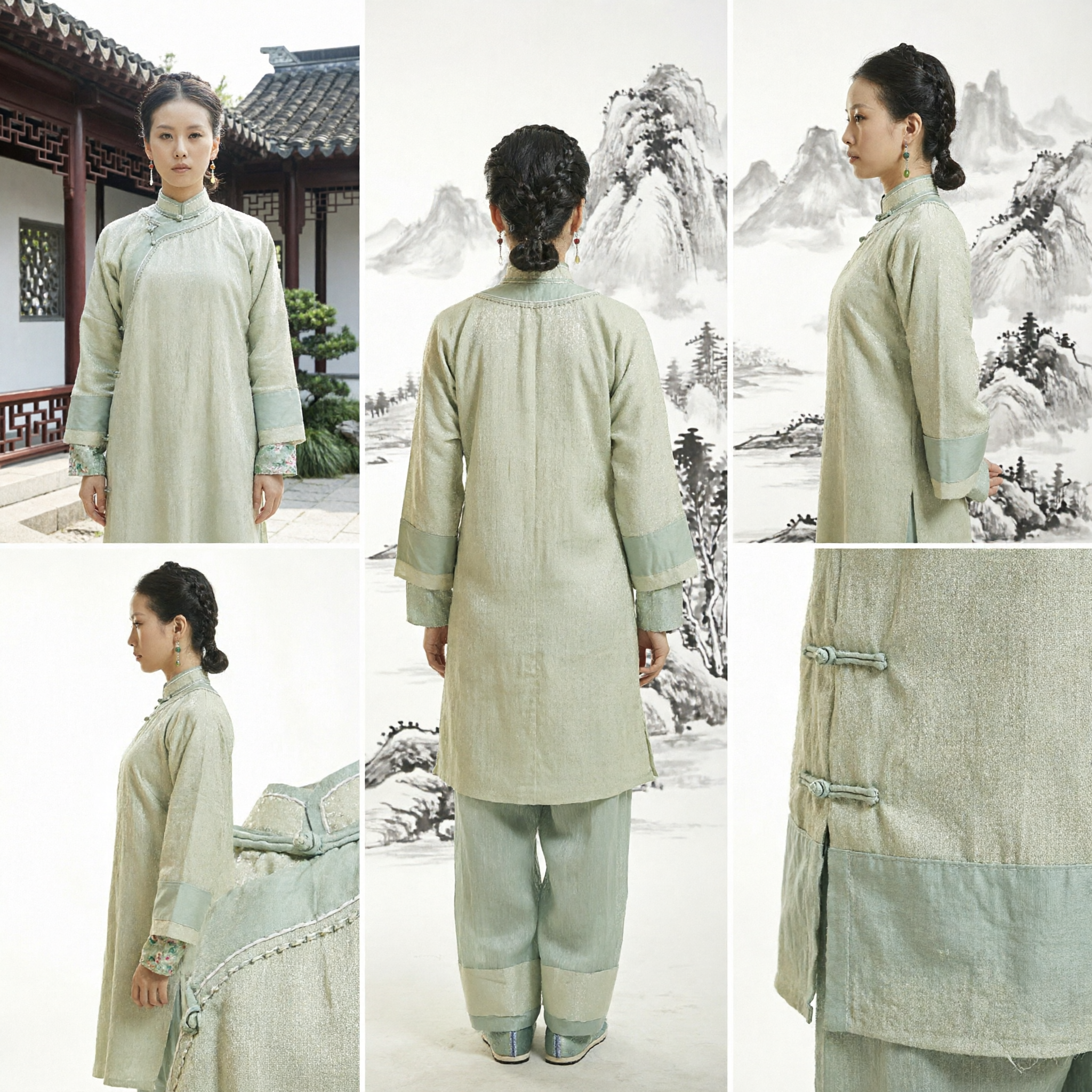 Conjunto Elegante de Tang Suit Chinês Tradicional para Mulheres, Traje de Seda Verde Claro para Cerimônia do Chá e Tai Chi - Asian Costume