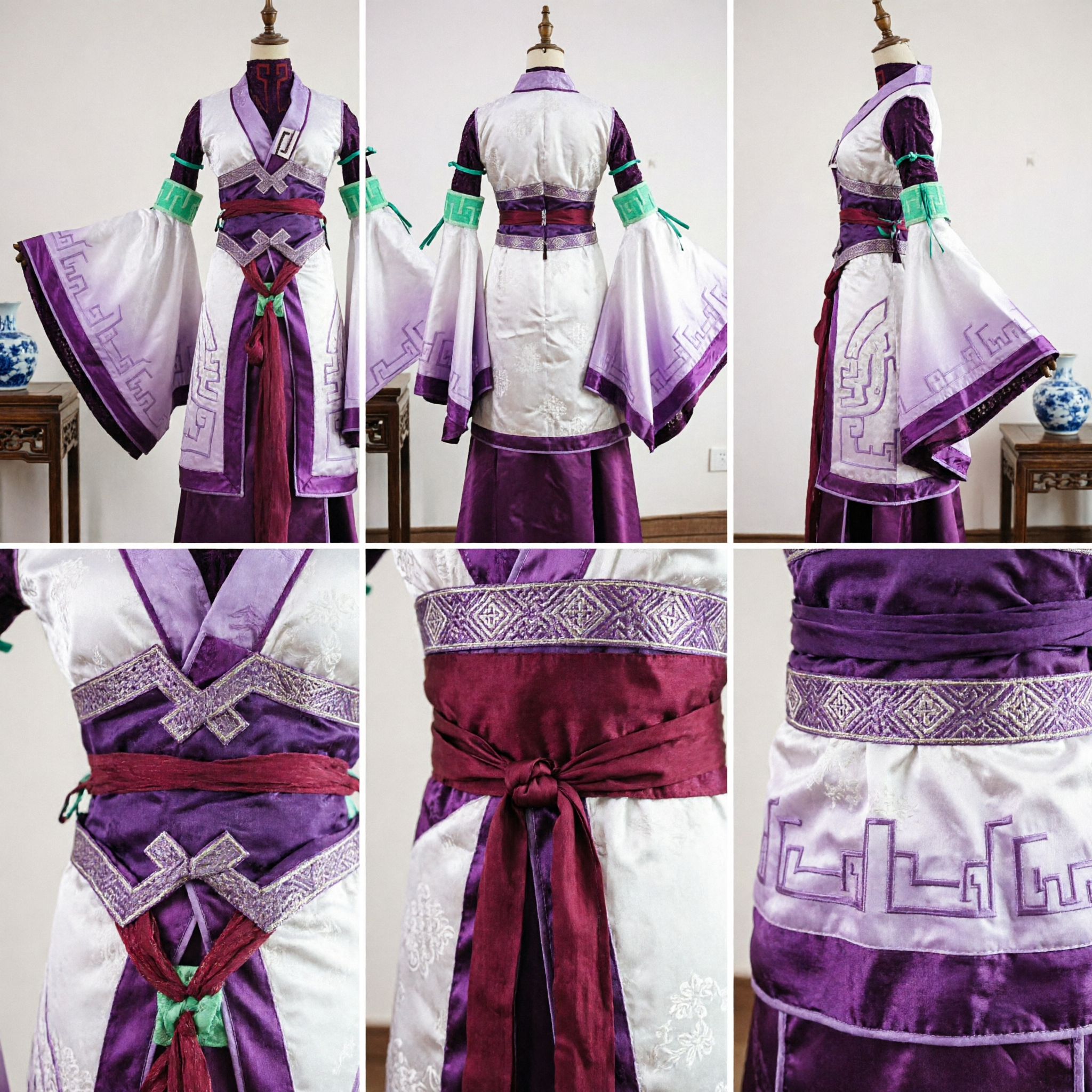 Costume Traditionnel Chinois Hanfu, Robe de Lettré Violette et Blanche pour Hommes pour Cosplay et Représentation sur Scène - Asian Costume