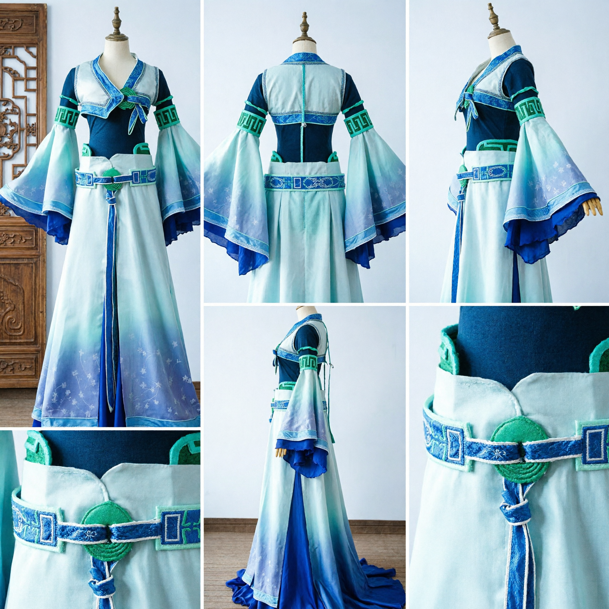 Robe Hanfu Chinoise Élégante en Dégradé de Bleu, Tenue de Fée Ancienne, Costume Traditionnel pour Cosplay pour Femmes - Asian Costume