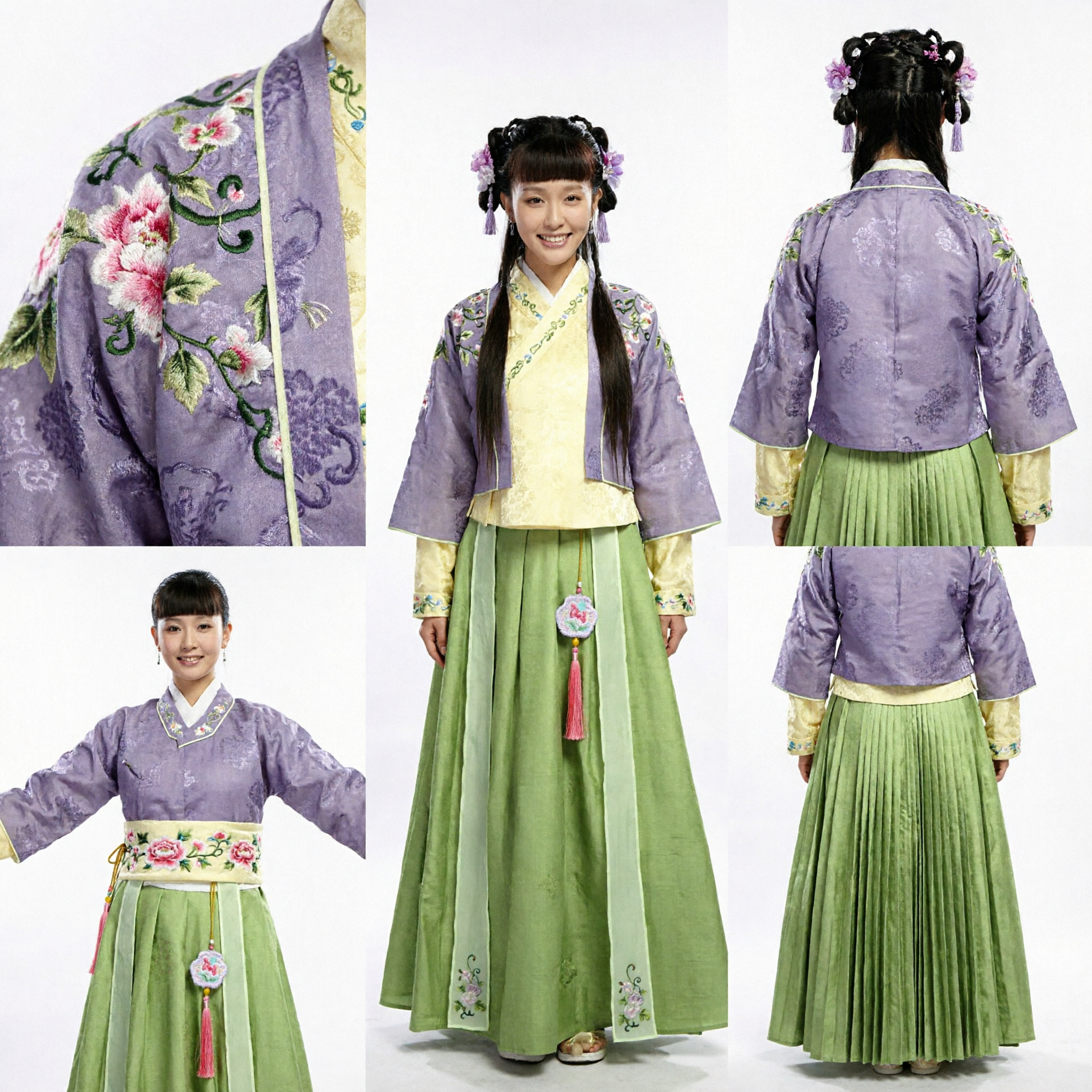Traje Hanfu Tradicional Chinês para Mulheres, Estilo da Dinastia Ming, Vestido Antigo Bordado em Roxo e Verde - Asian Costume