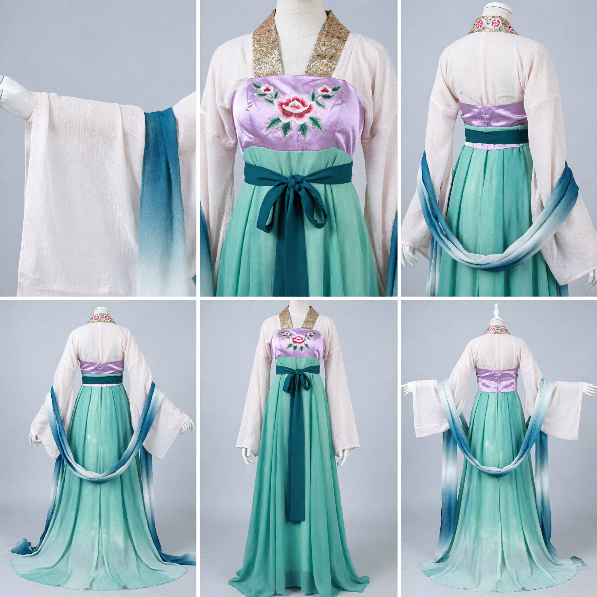 Elegancki Chiński Kostium Hanfu z Dynastii Tang, Zielona Długa Spódnica z Fioletowym Gorsetem, Haftowana Suknia Wróżki dla Kobiet - Asian Costume