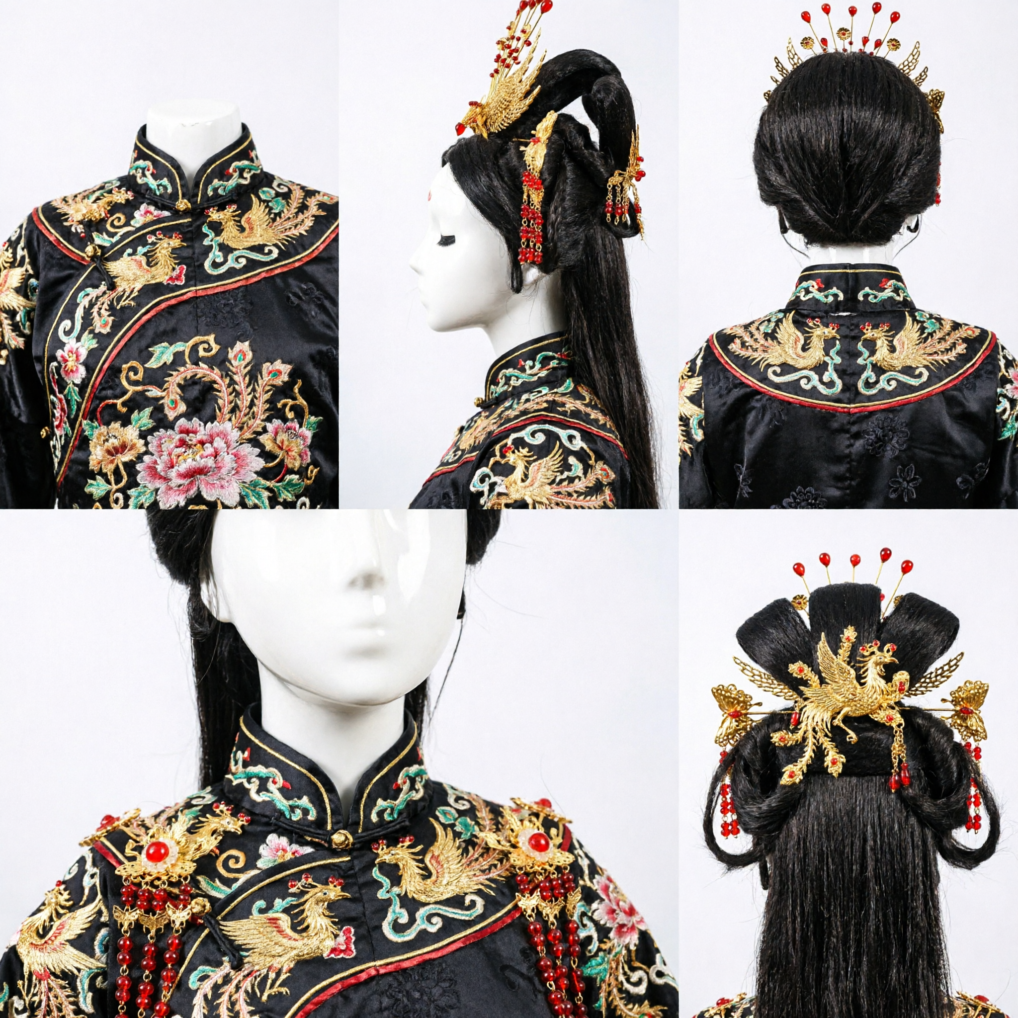 Conjunto de Acessórios de Cabelo de Imperatriz Chinesa Antiga com Hairpin de Fênix Dourada e Peruca para Mulheres, Cosplay Hanfu - Asian Costume