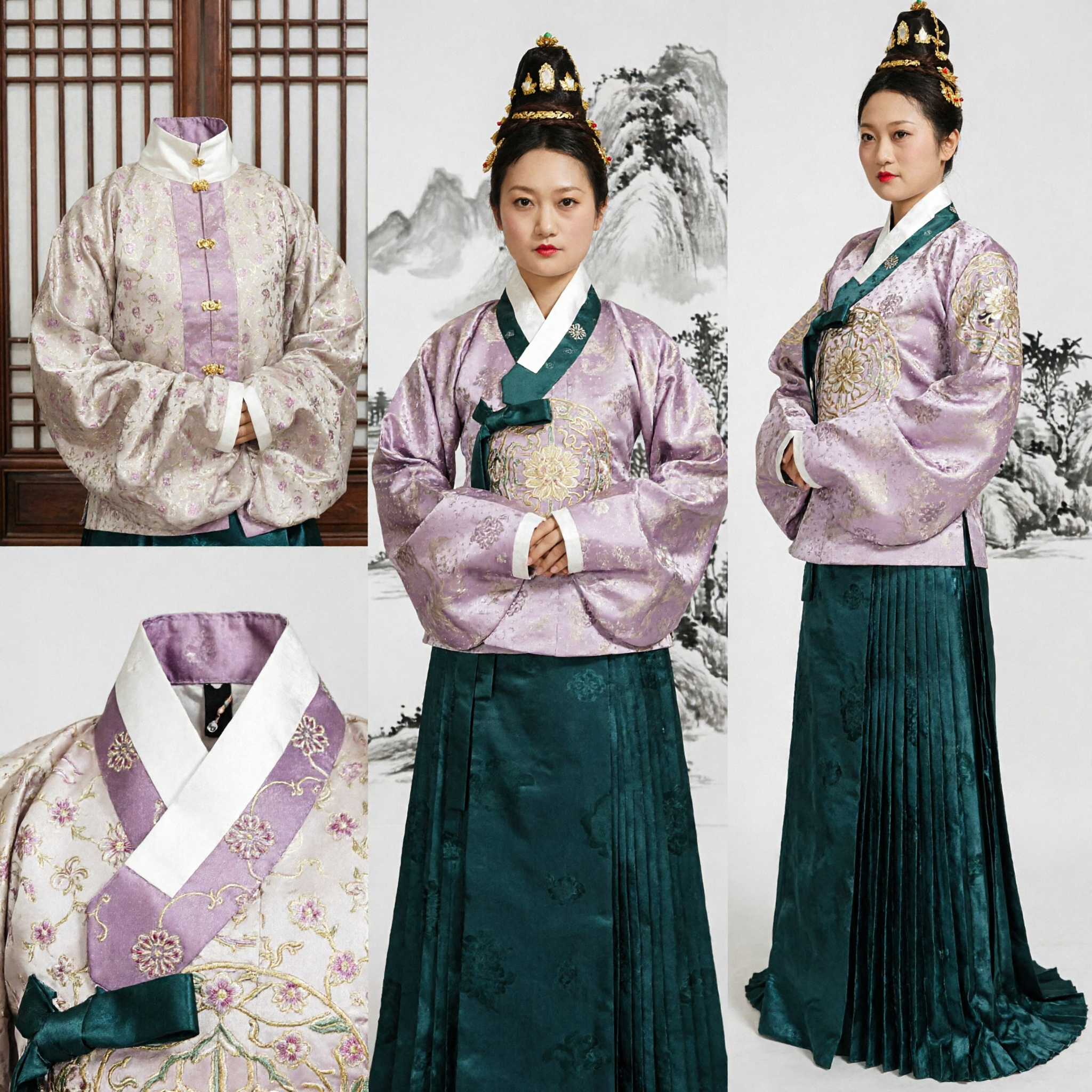 Damen Ming-Dynastie Hanfu Traditionelle chinesische Kleidung Rosa Brokat-Oberteil und smaragdgrüner Rock Formelles Kostüm - Asian Costume