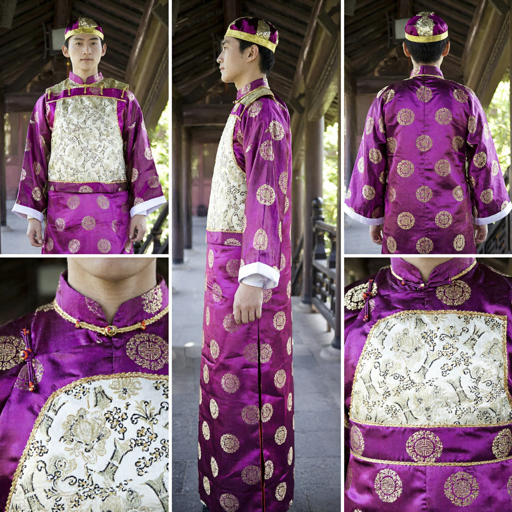 Veste da Principe della Dinastia Qing Viola Tradizionale Cinese per Uomini Set di Costume da Nobile Antico per Cosplay e Performance sul Palco - Asian Costume