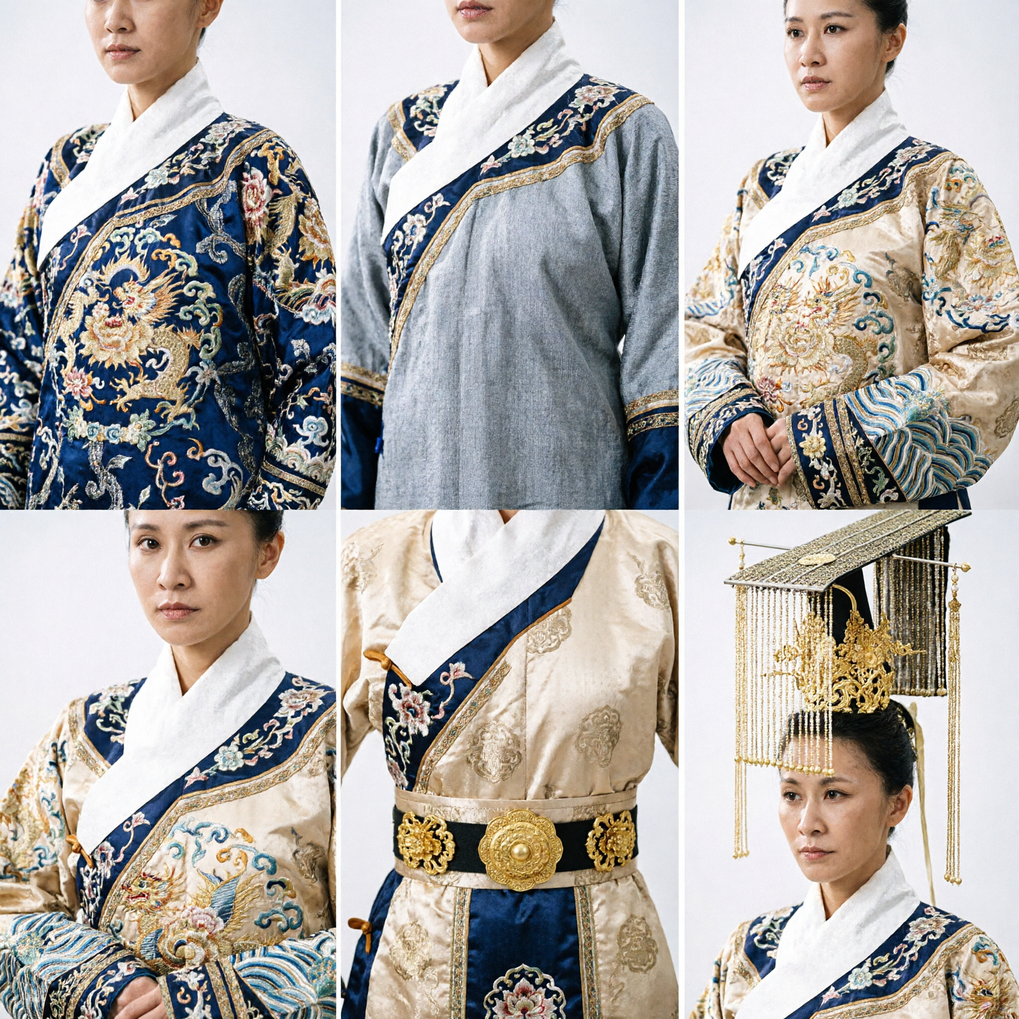 古代中国皇室皇后漢服衣装セット 冕冠ビーズ髪飾り付き コスプレ用 - Asian Costume