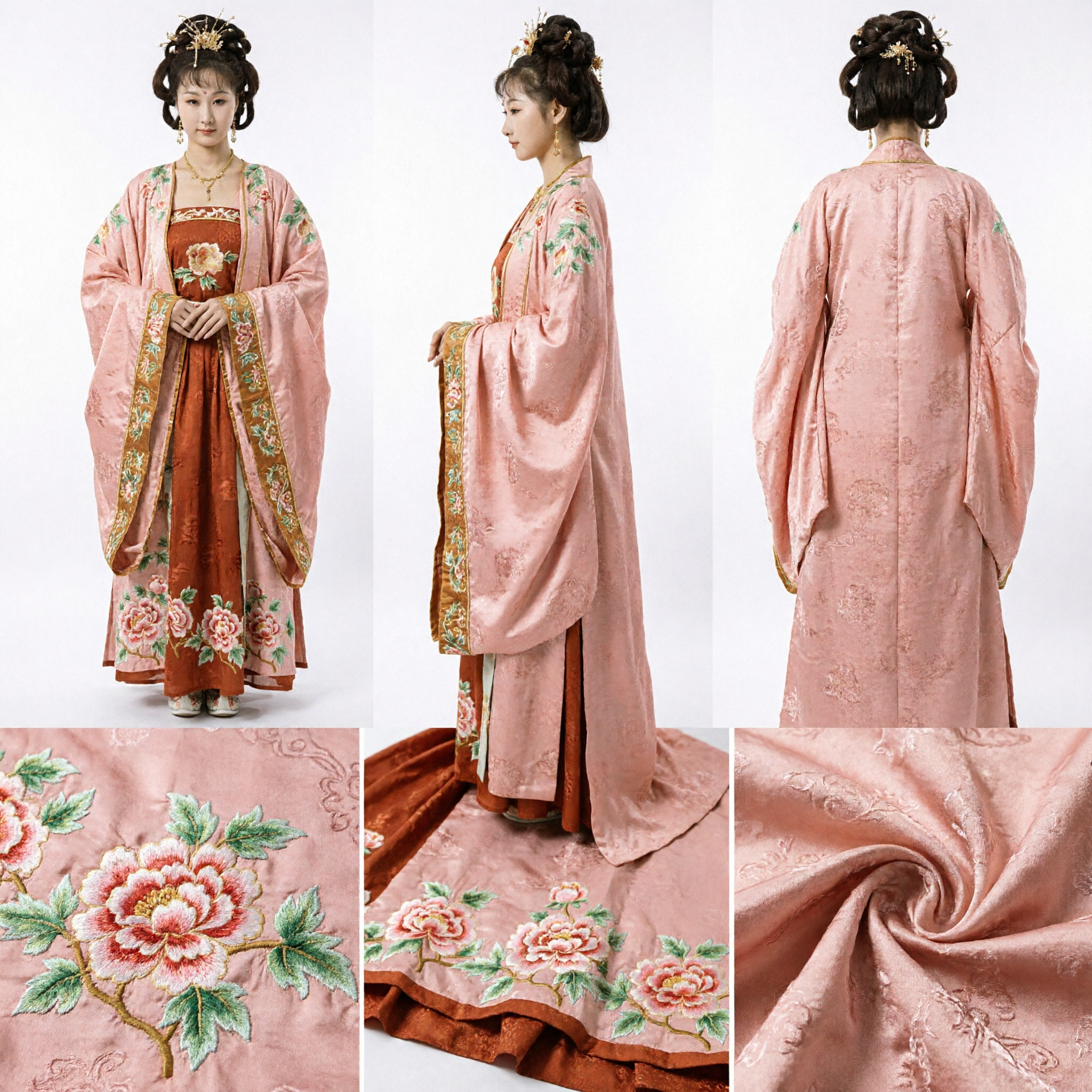 Elegantes Rosa Tang-Dynastie Hanfu Traditionelles chinesisches Kostüm Antikes Palastdamenkleid für Frauen mit Blumenstickerei - Asian Costume