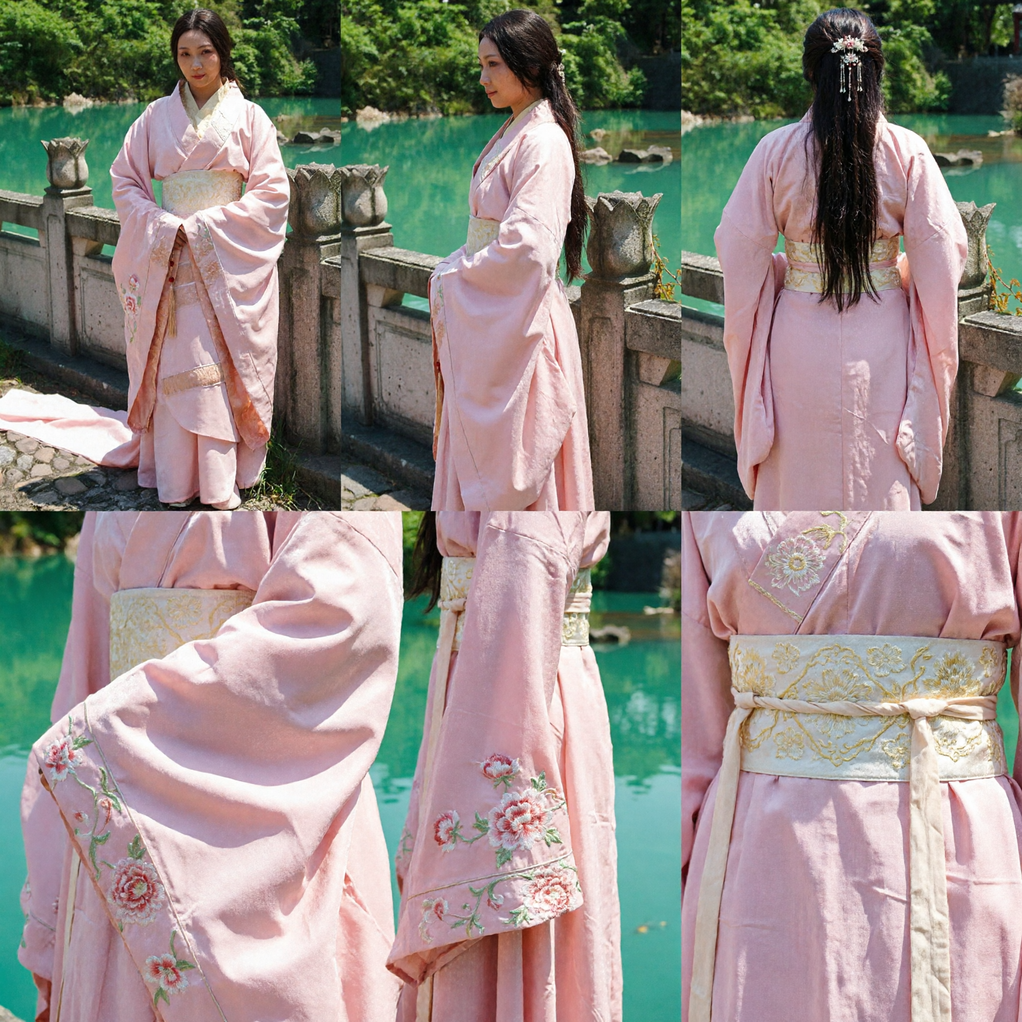 우아한 분홍색 한푸 전통 중국 의상 여성 고대 공주 의상 웨딩 및 공연용 - Asian Costume