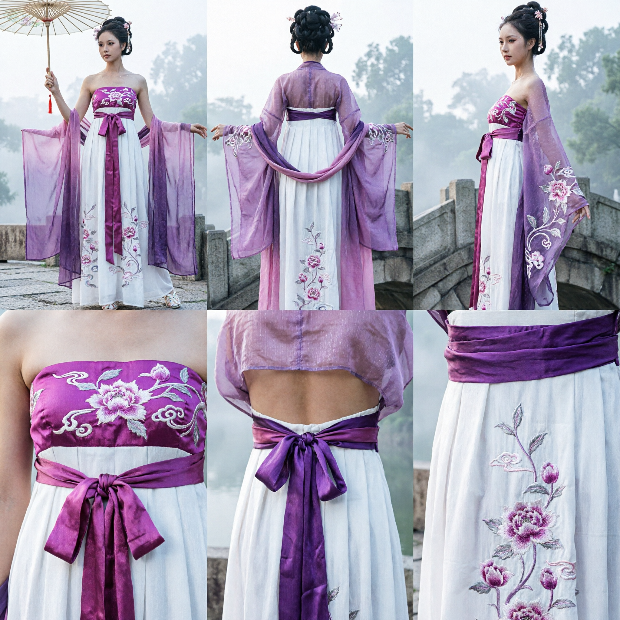 Elegancka fioletowo-biała suknia Hanfu bez ramiączek, starożytny chiński strój wróżki do tradycyjnego tańca i fotografii - Asian Costume