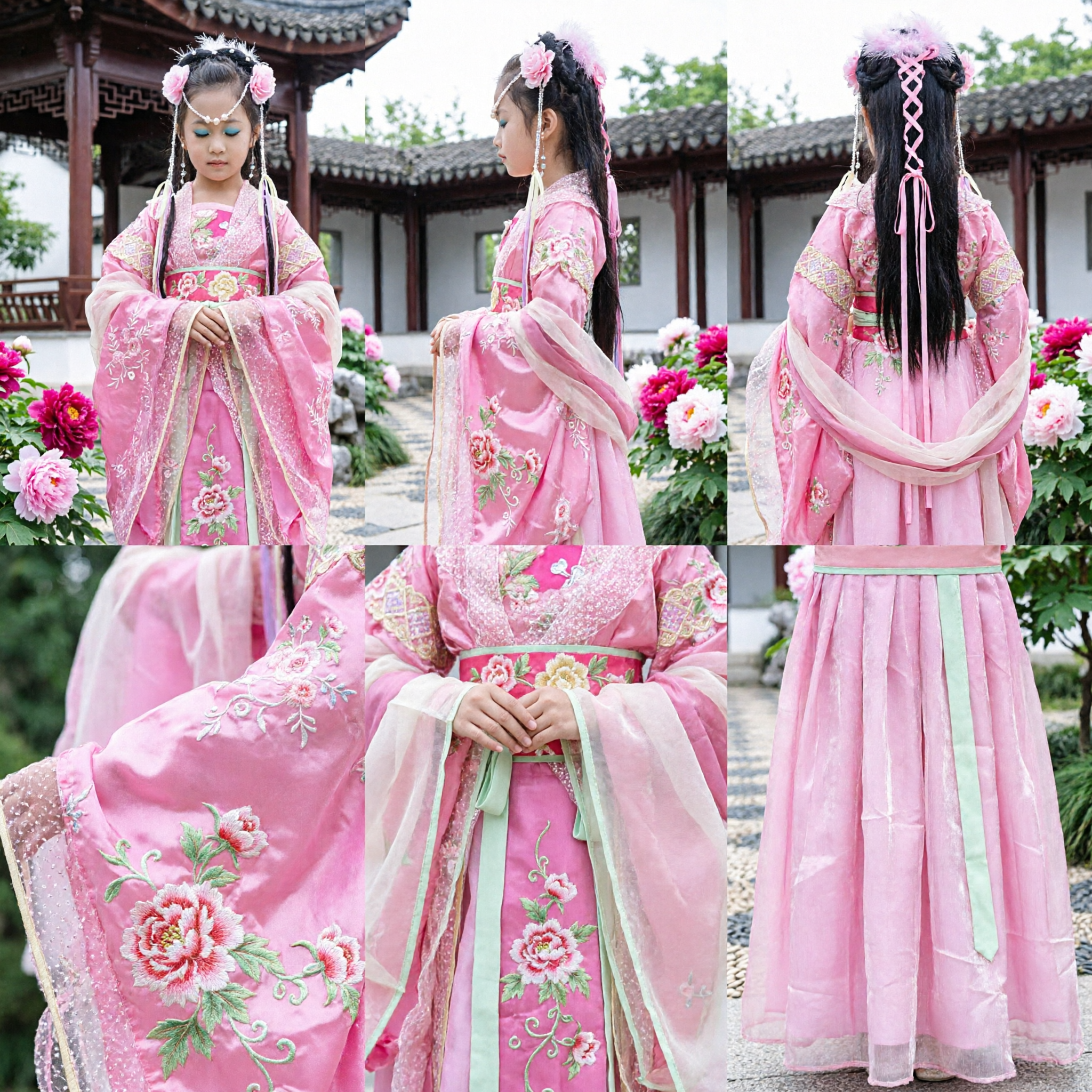 분홍색 고대 중국 한푸 선녀 드레스 어린이 여아 전통 공주 의상 무대 공연용 - Asian Costume