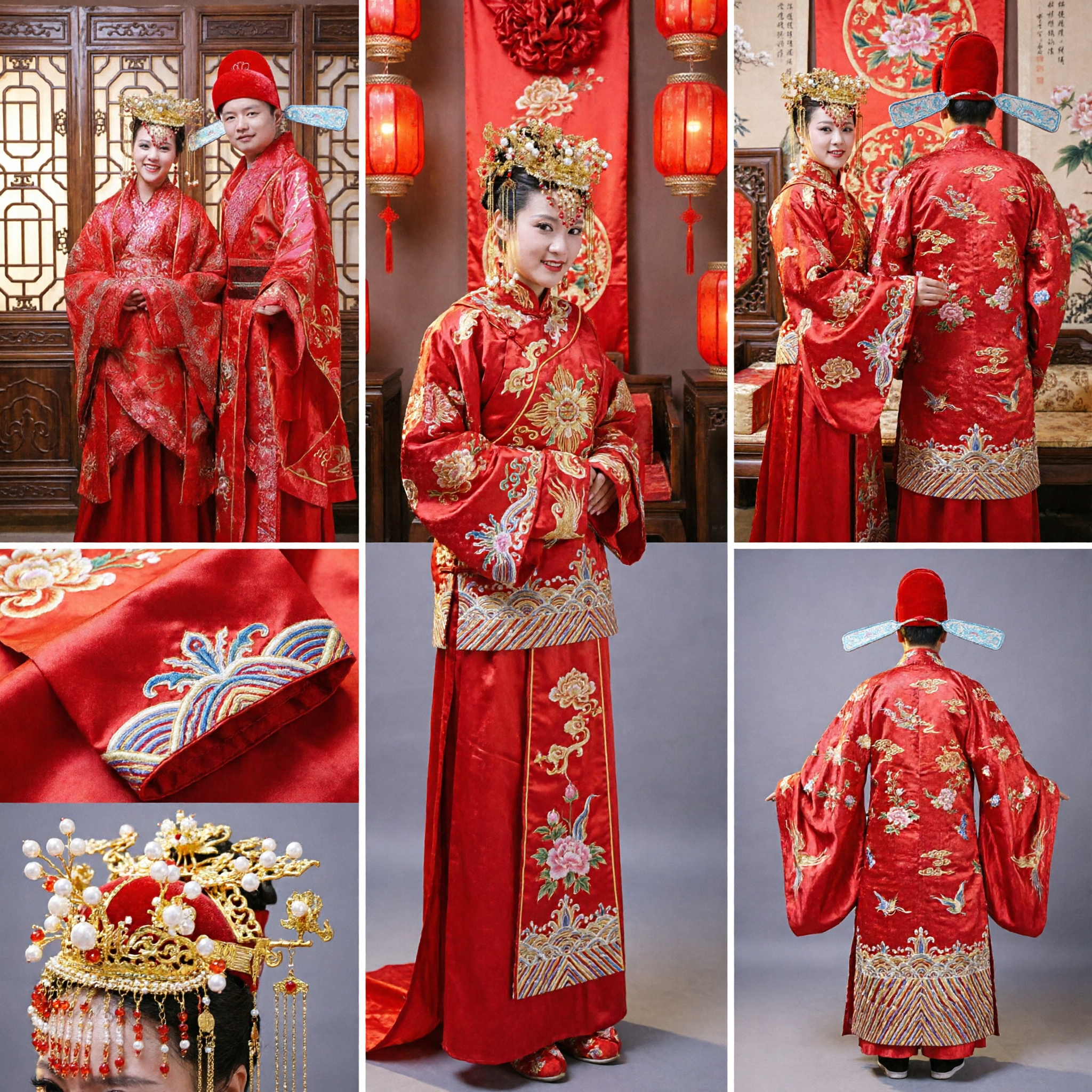Abito da sposa tradizionale cinese, costume da coppia imperatore e imperatrice della dinastia Ming in Hanfu rosso per cerimonia nuziale - Asian Costume