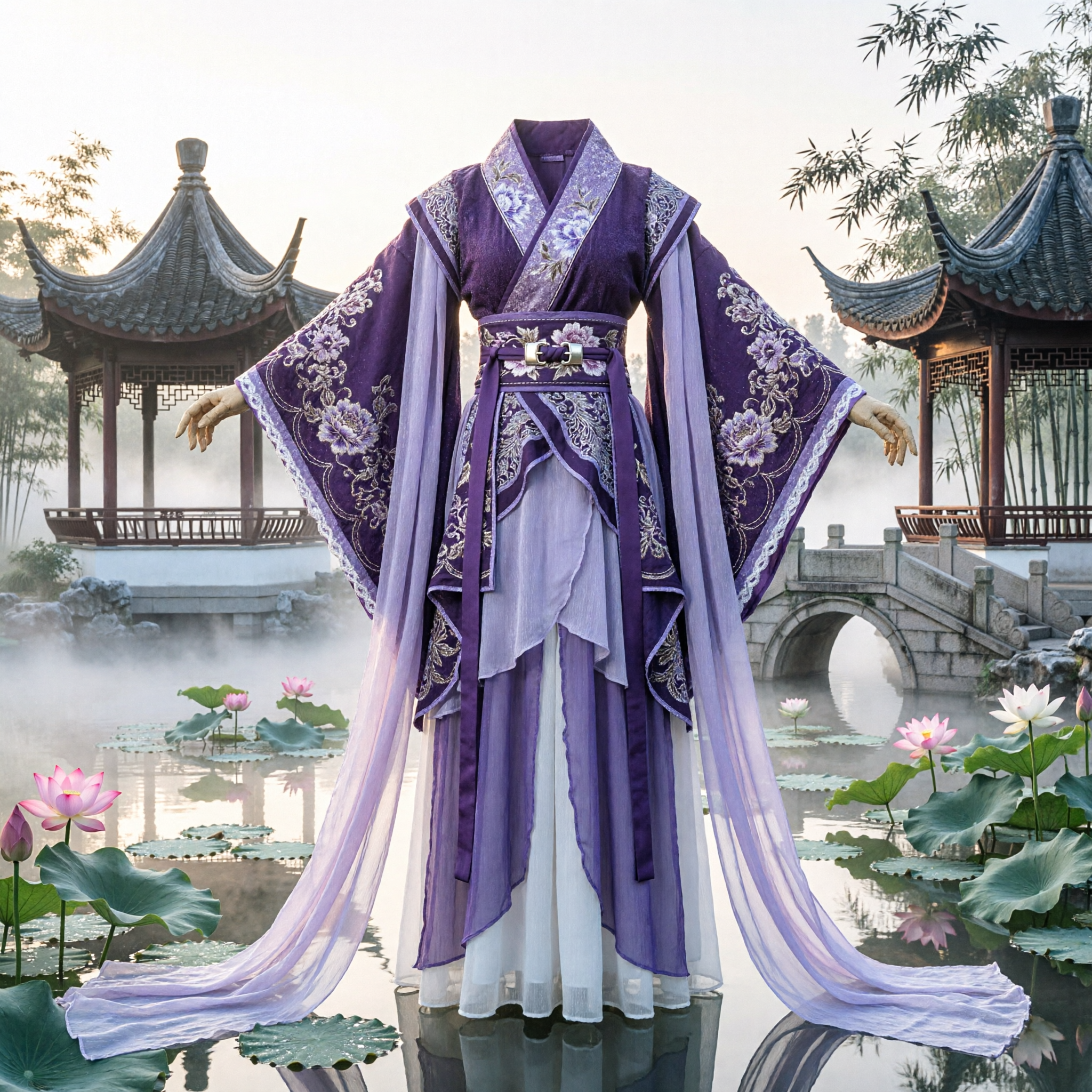 Paars Oud Chinees Hanfu Kostuum Vrouwen Traditioneel Geborduurde Wijdmouwige Zwaardvechter Jurken voor Cosplay - Asian Costume