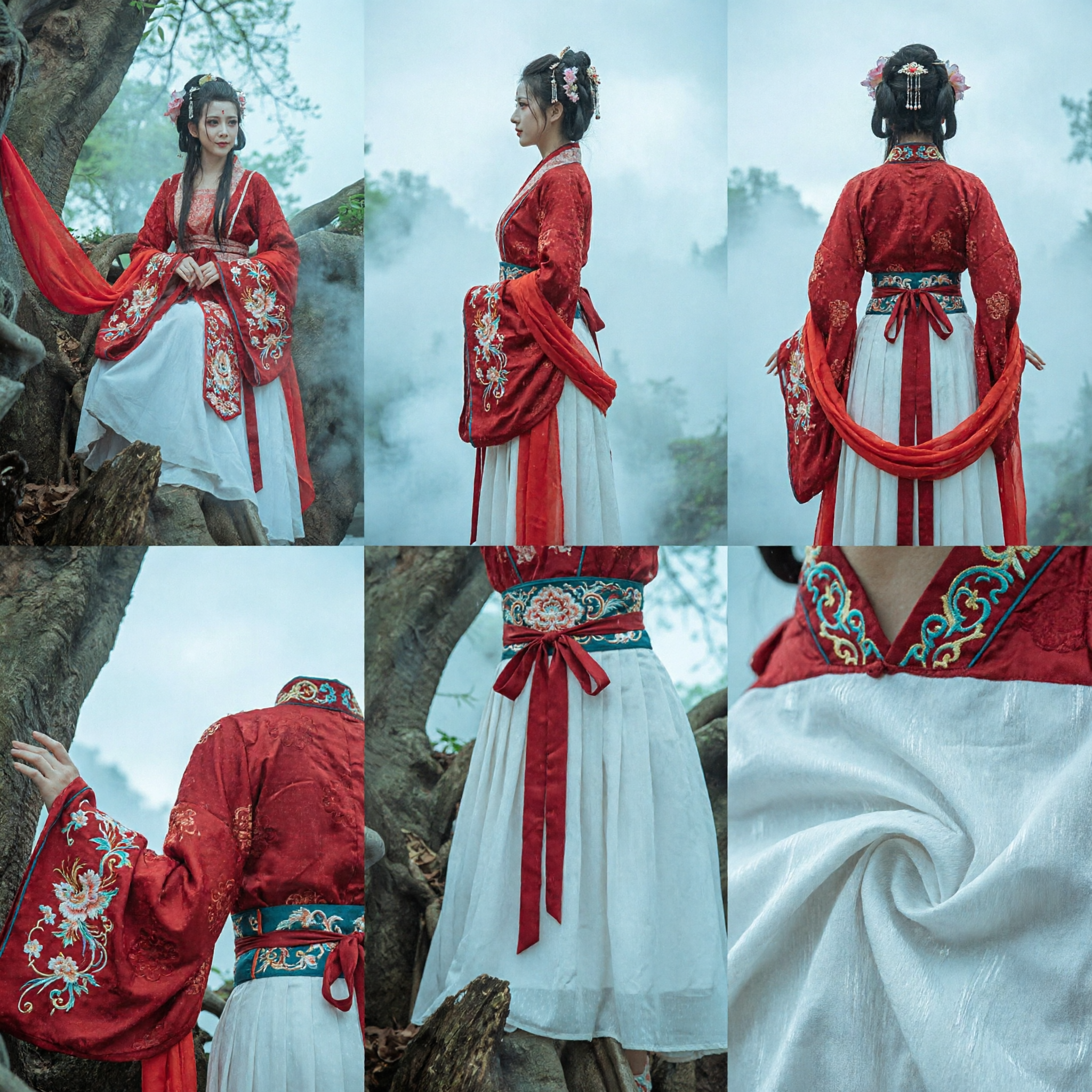 Traje Tradicional Hanfu Chinês de Fada Antiga Vermelho e Branco para Mulheres Vestido de Cosplay da Dinastia Tang - Asian Costume