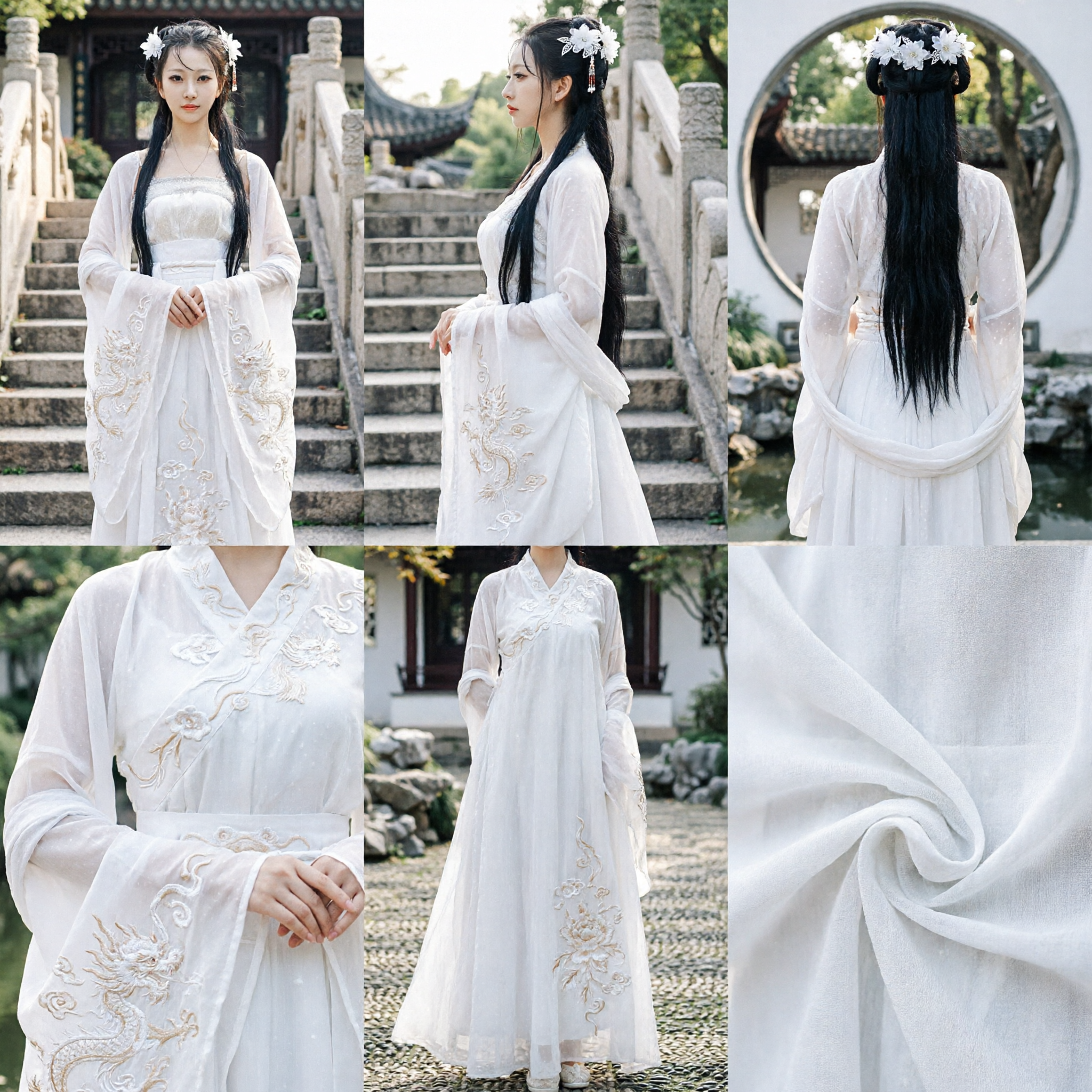 Robe Hanfu blanche élégante traditionnelle chinoise - Costume de fée ancienne pour le cosplay, la photographie et les performances des femmes - Asian Costume