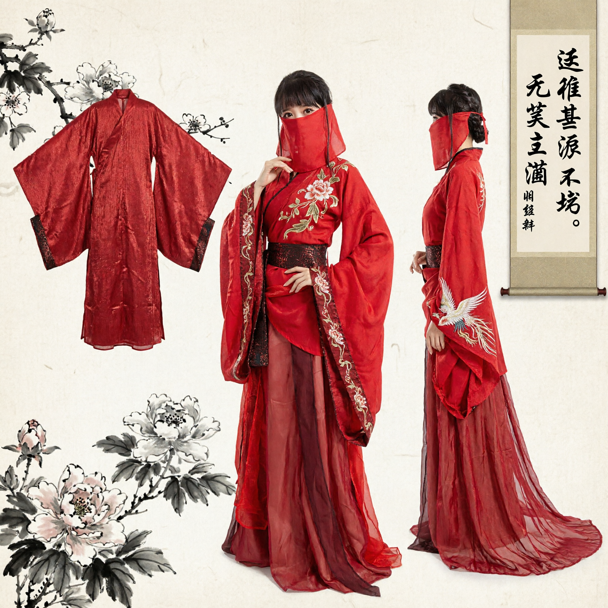 Antikes chinesisches Wuxia-Assassinenkostüm für Damen, traditionelles Schwertkämpfergewand mit Gesichtsschleier für Cosplay - Asian Costume