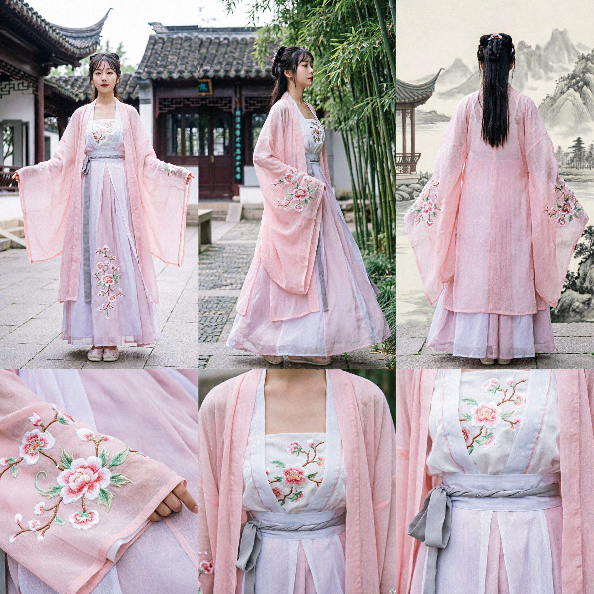 Elegante Traje Hanfu Chinês Tradicional Rosa Vestido Antigo de Fada com Bordados e Mangas Largas para Mulheres em Fotografia - Asian Costume