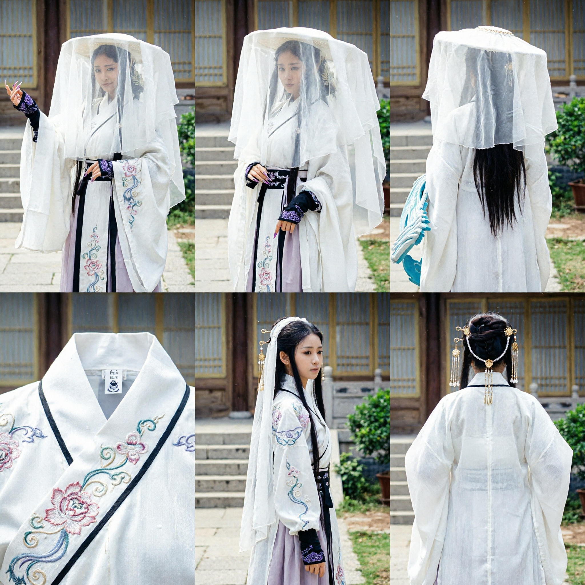 Costume d'héroïne Wuxia chinoise ancienne, robe Hanfu blanche avec chapeau de bambou voilé pour cosplay féminin - Asian Costume