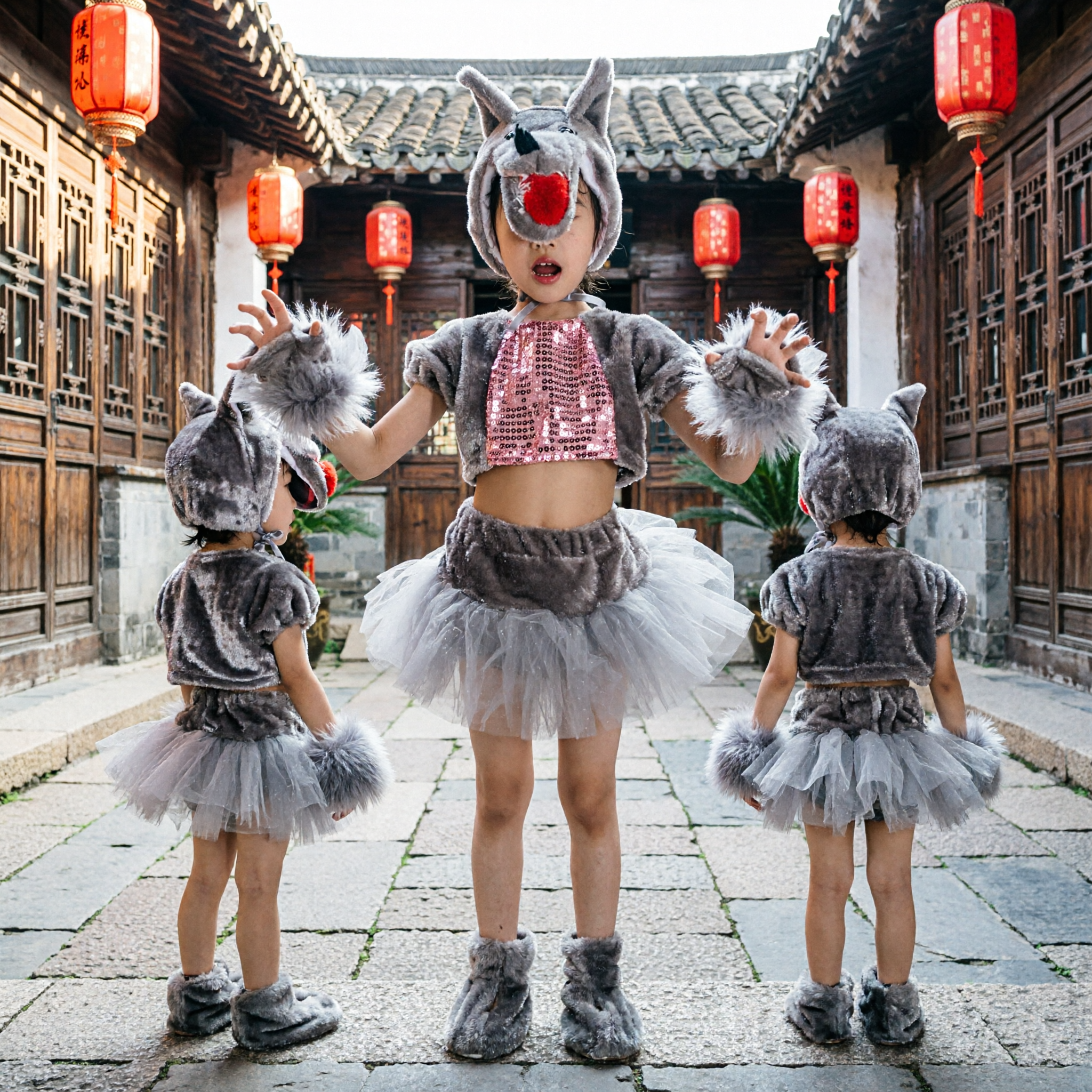 Kinderen Grijs Ezel Dierenkostuum Traditioneel Chinese Dansoutfit voor Kinderen Podiumoptreden en Halloween - Asian Costume