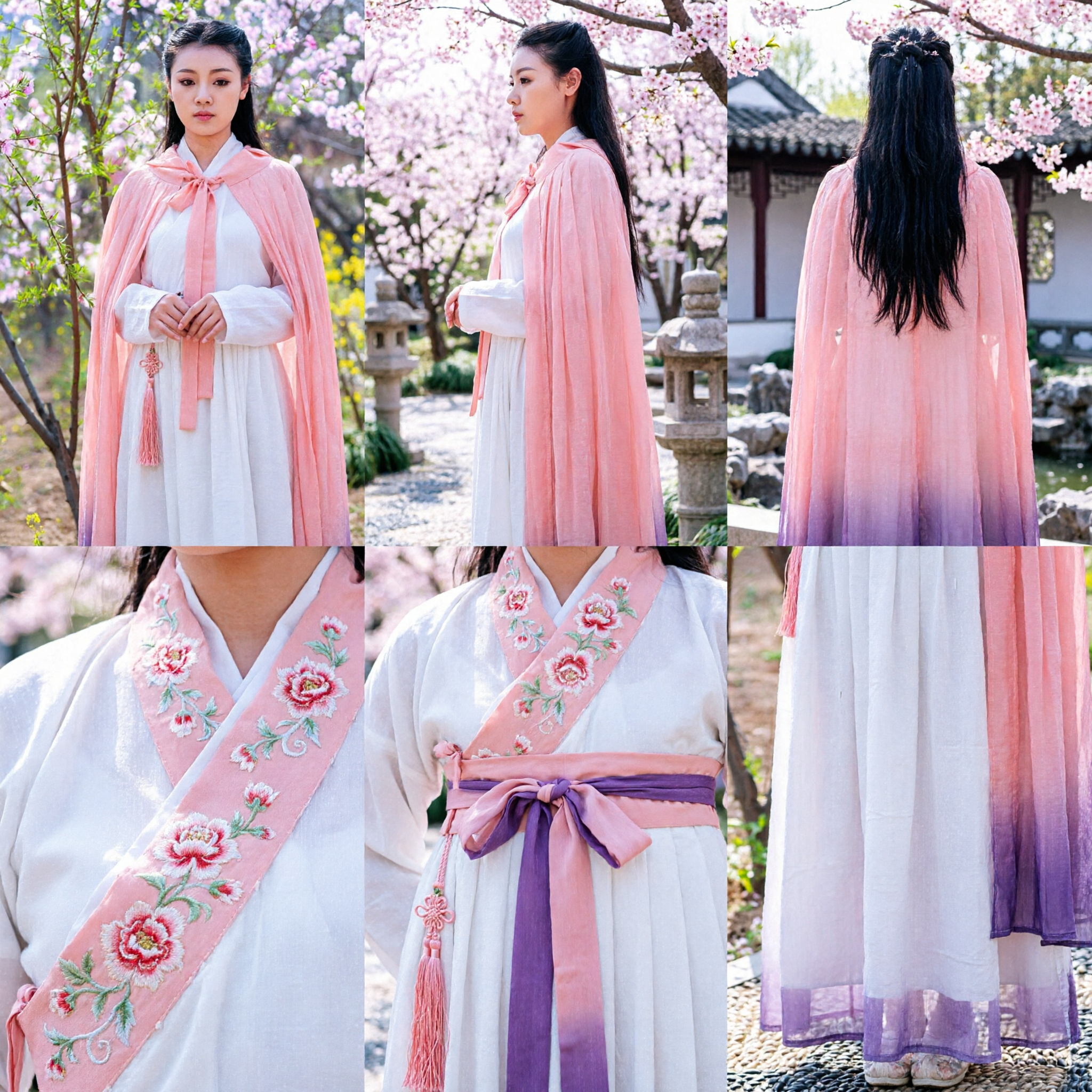 Costume Hanfu chinois ancien, cape rose et robe blanche, vêtement traditionnel pour cosplay féminin - Asian Costume