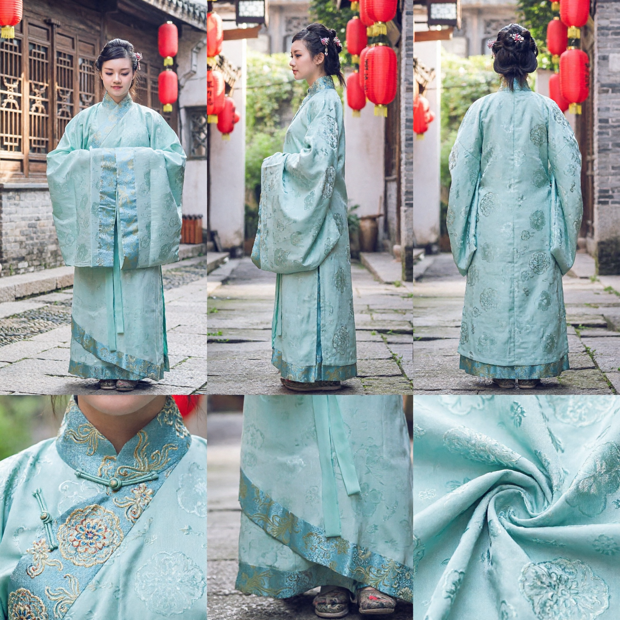 Costume Hanfu chinois traditionnel pour femmes, style de la dynastie Ming, robe en brocart vert menthe pour cérémonie de mariage et spectacle - Asian Costume