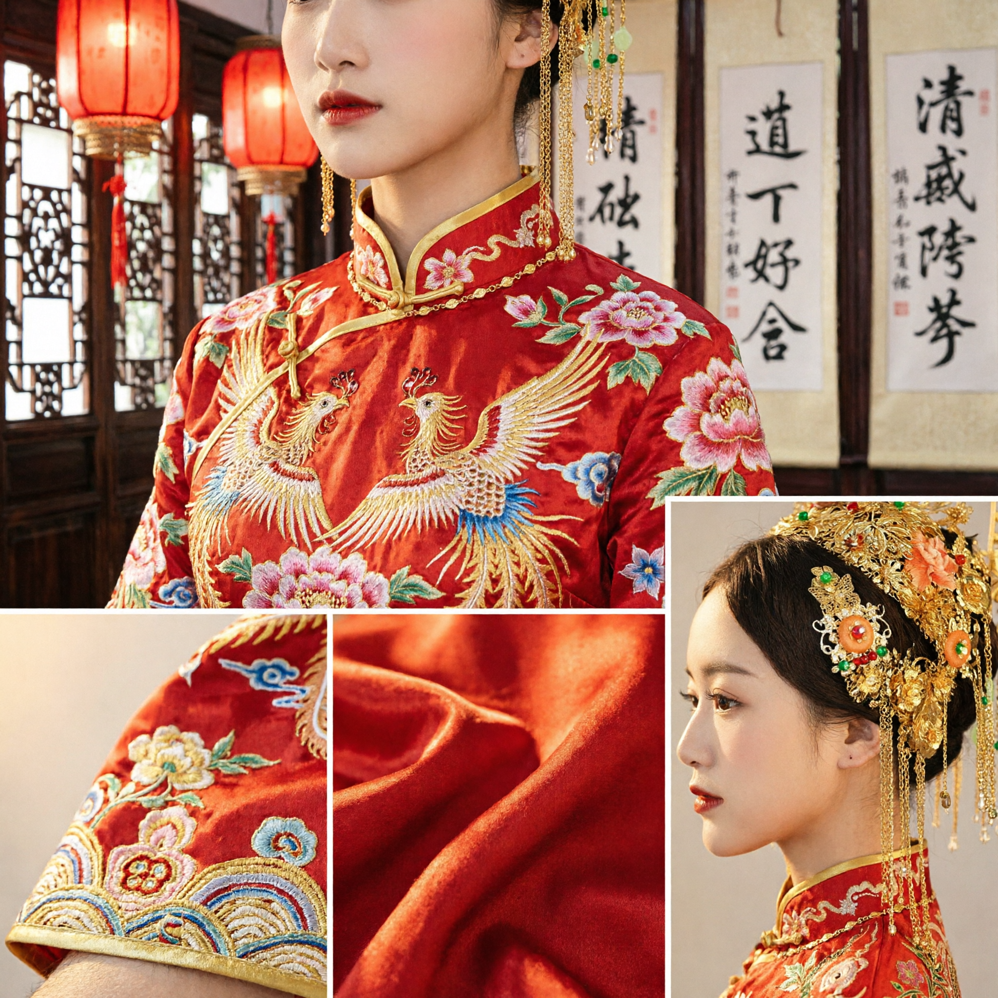 Traditionelle chinesische Hochzeits-Haaraccessoires Goldene Phönix-Krone Kopfschmuck für Braut Hanfu Kostüm - Asian Costume