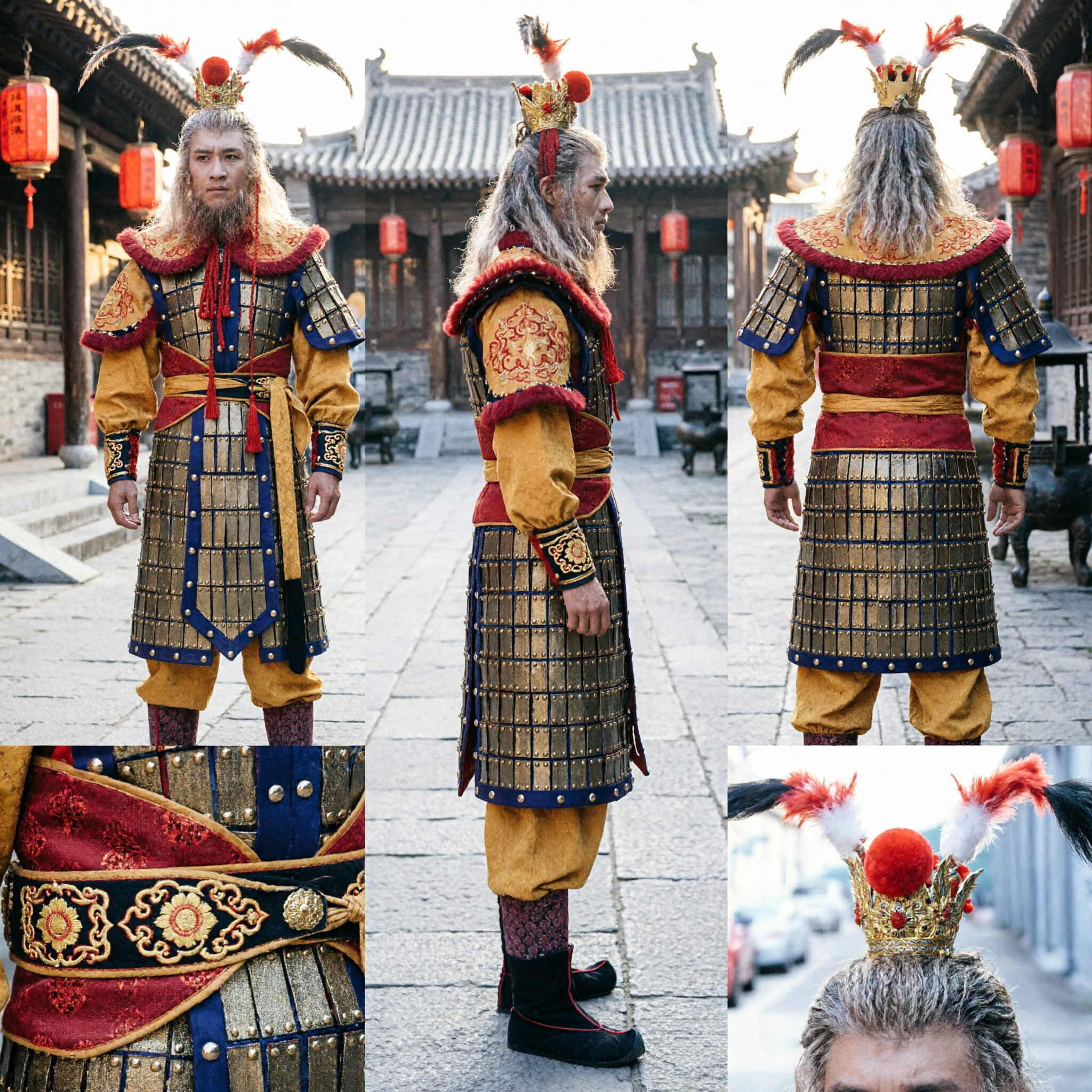Traje de Armadura de Ópera China Tradicional del Rey Mono Sun Wukong con Plumas de Faisán para Actuación en Escenario Adultos - Asian Costume