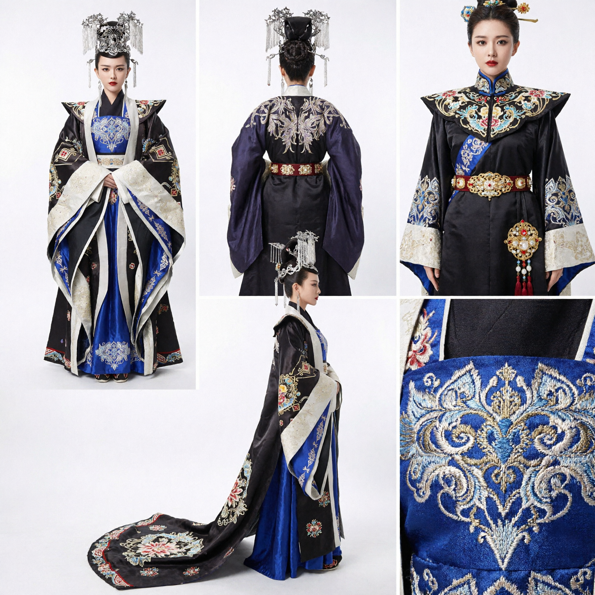 Oud Chinese keizerin kostuum zwart blauw Tang-dynastie hofjurk traditionele Hanfu voor vrouwen cosplay - Asian Costume